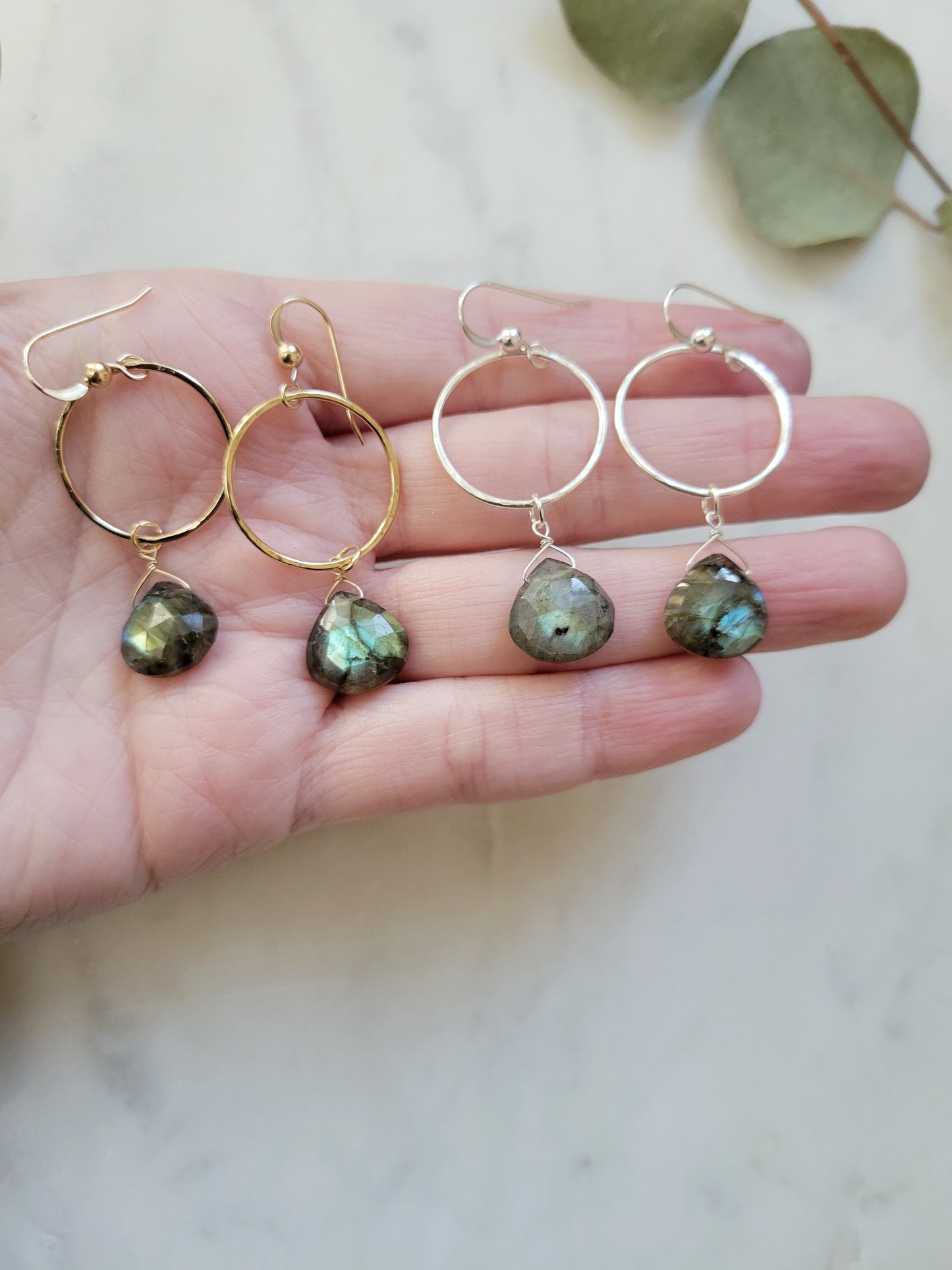 Labradorite Circle Drop Earrings