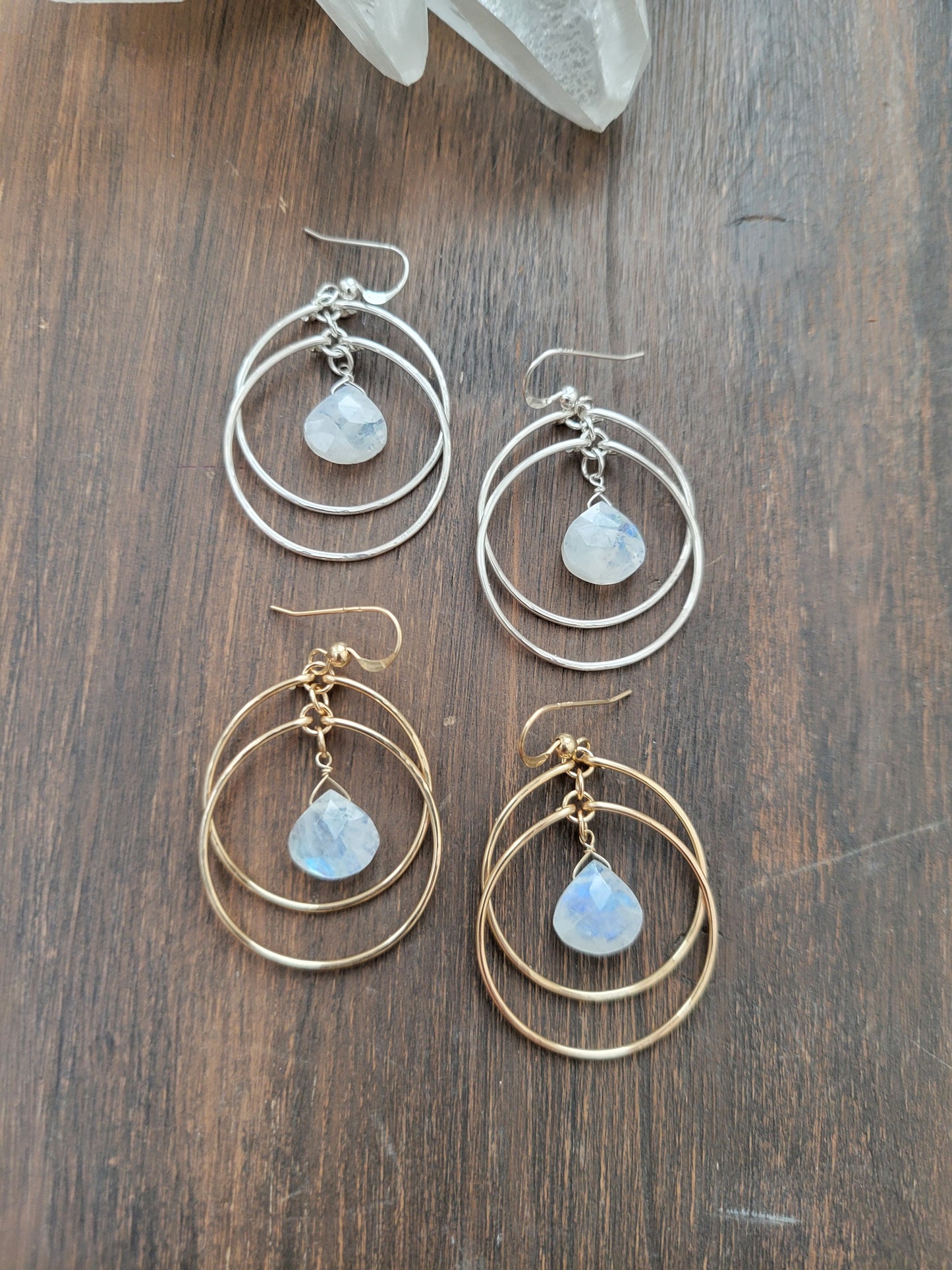 Crescent Moonstone Hoop Earrings