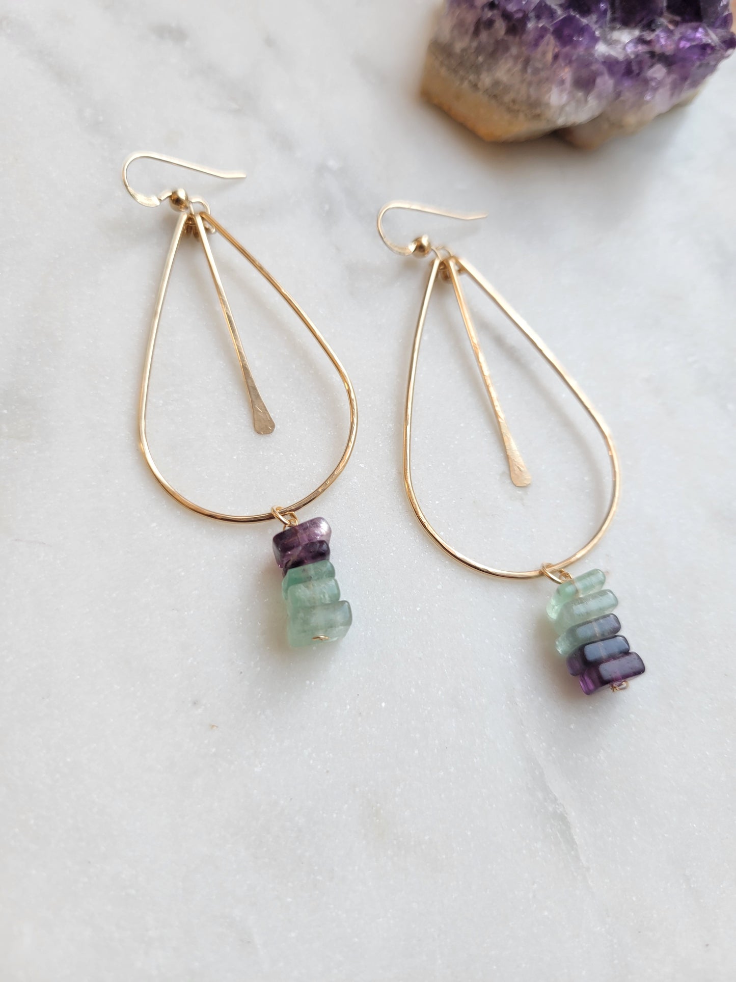 Fluorite Dangle Hoop Earrings