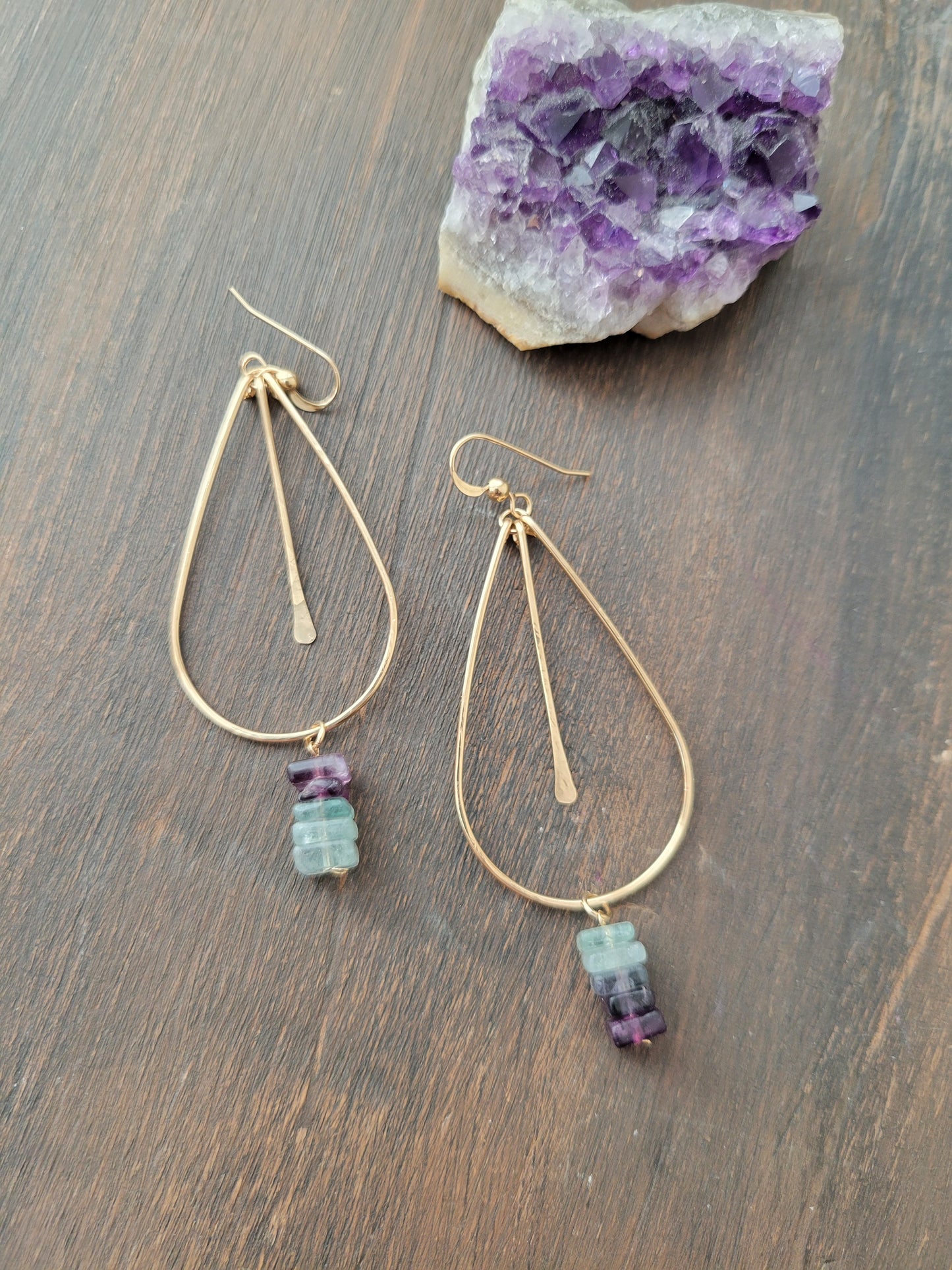 Fluorite Dangle Hoop Earrings