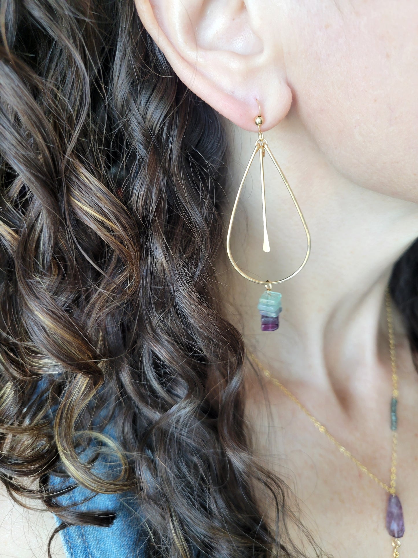 Fluorite Dangle Hoop Earrings
