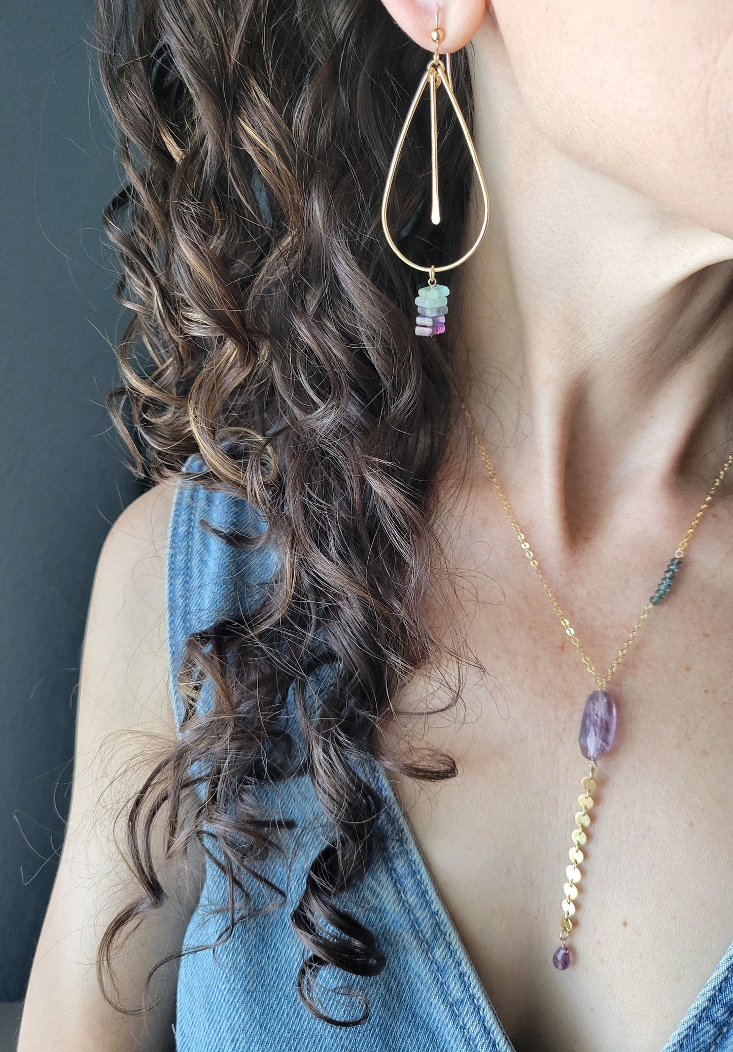 Fluorite Dangle Hoop Earrings