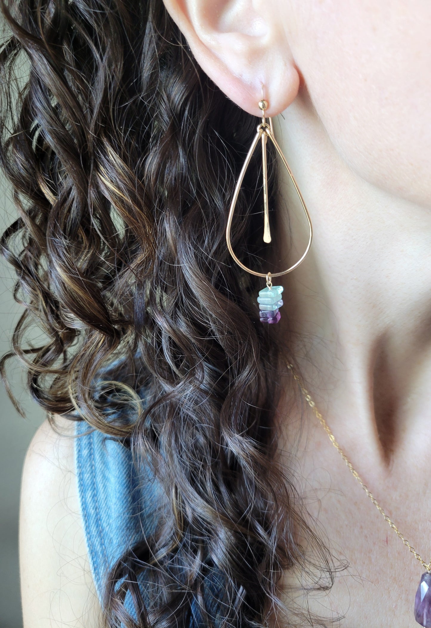 Fluorite Dangle Hoop Earrings