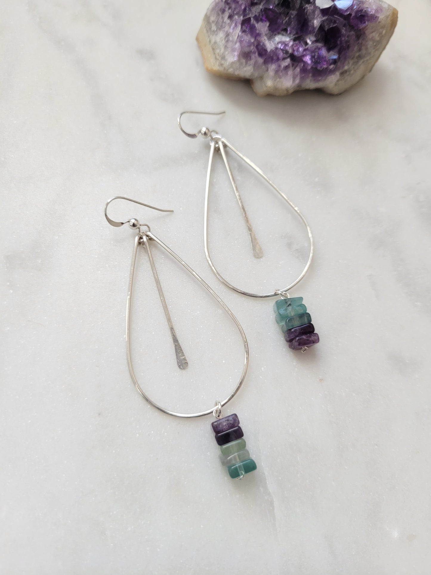 Fluorite Dangle Hoop Earrings