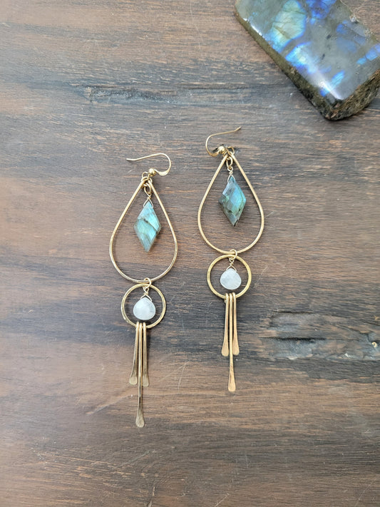 Labradorite and Moonstone Fringe Earrings