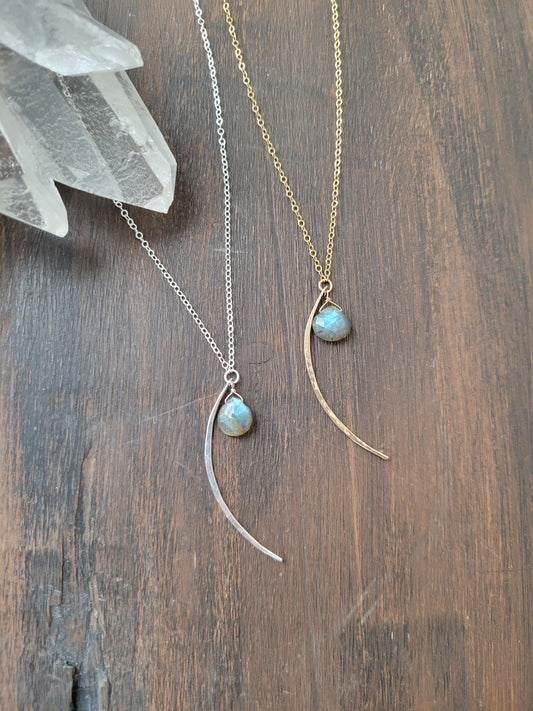 Crescent Moon Necklace with Labradorite