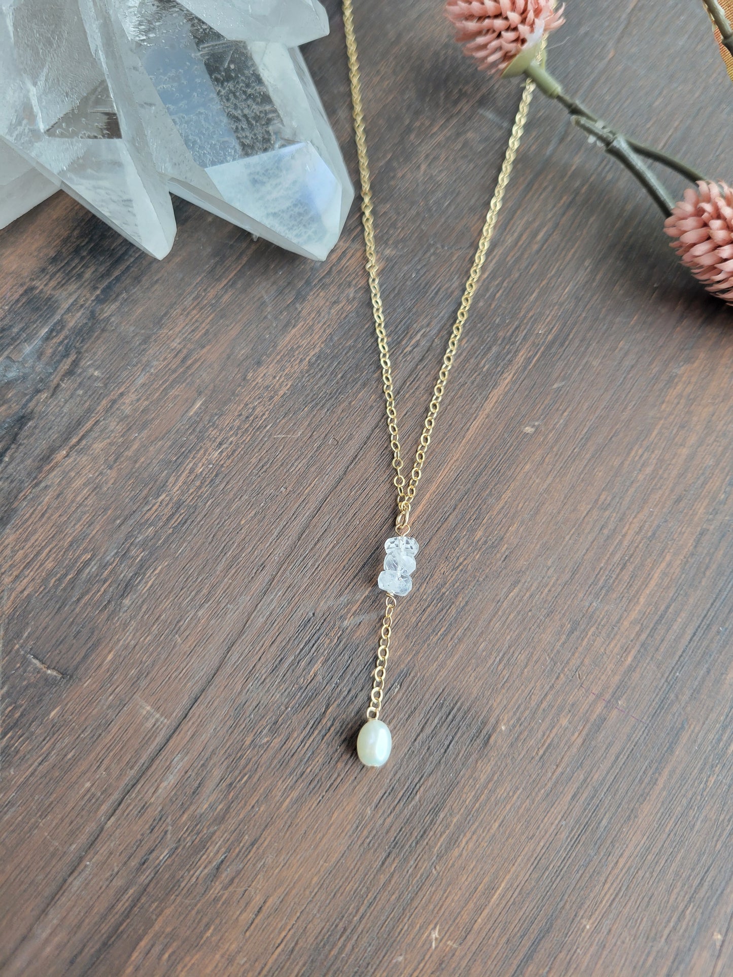Moonstone and Pearl Y Necklace