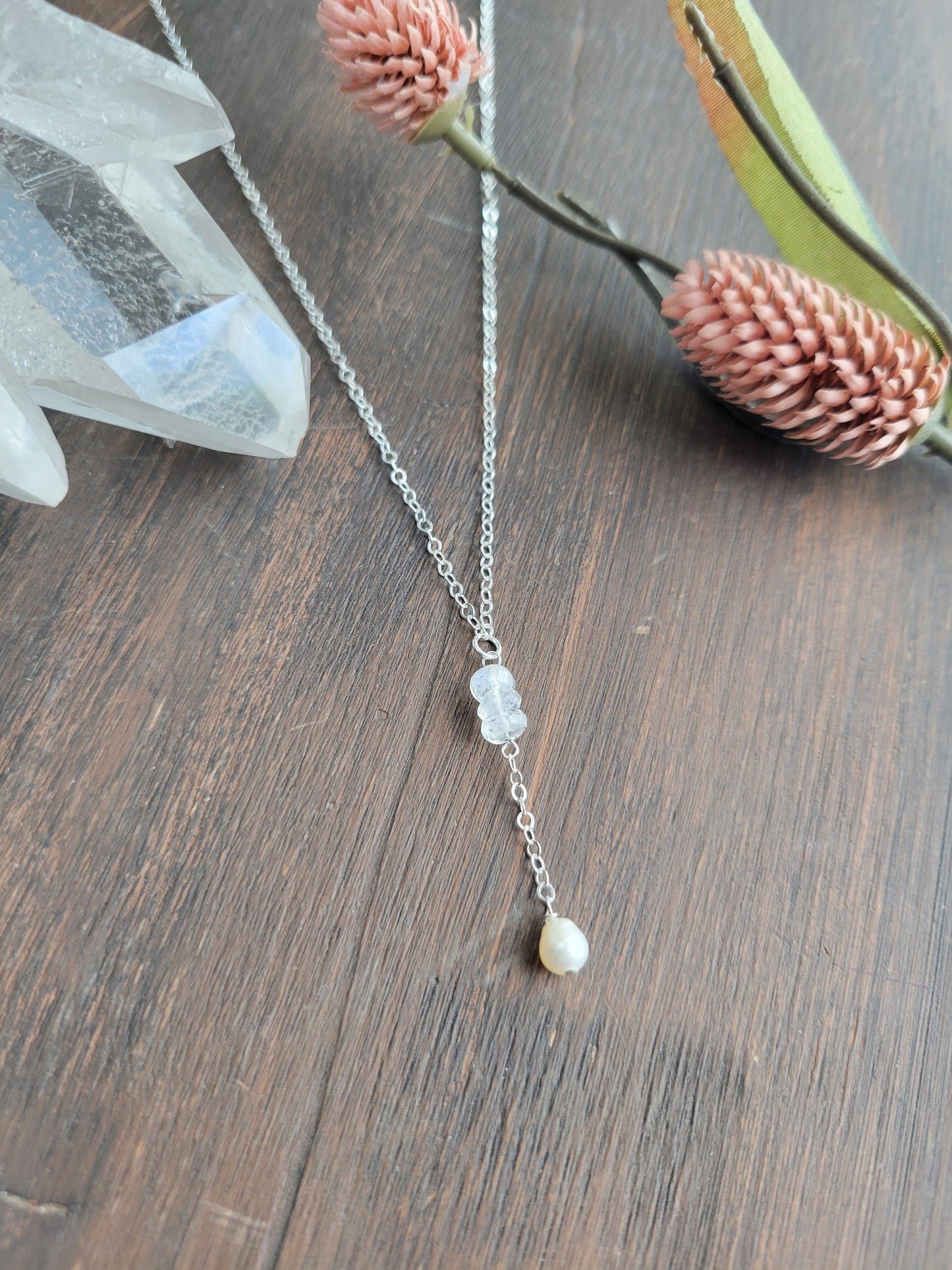 Moonstone and Pearl Y Necklace