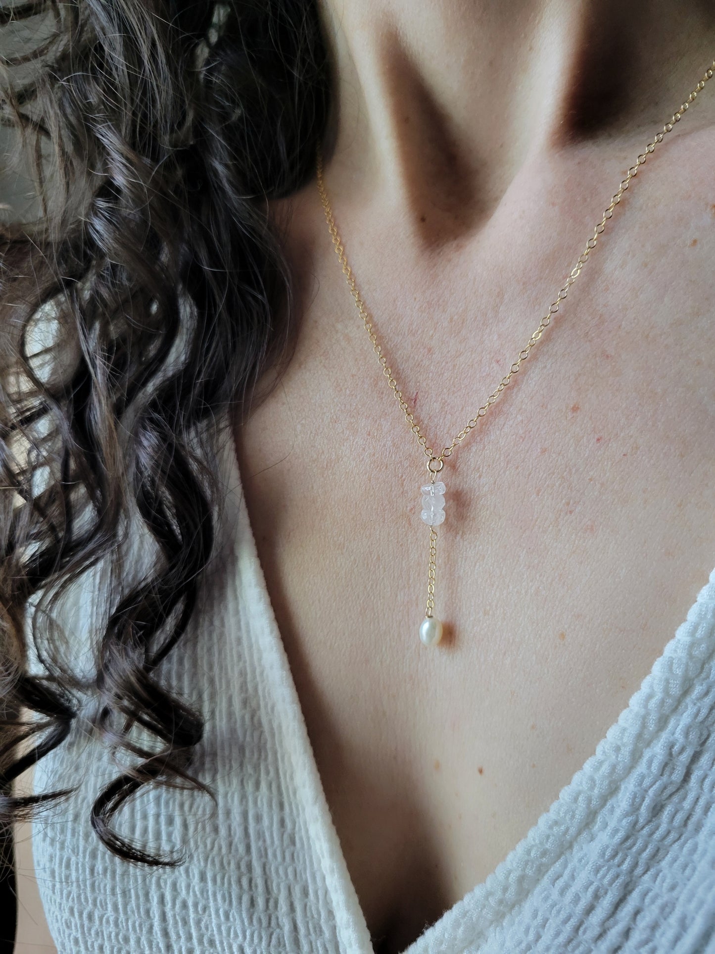 Moonstone and Pearl Y Necklace