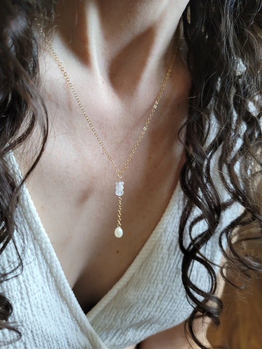 Moonstone and Pearl Y Necklace