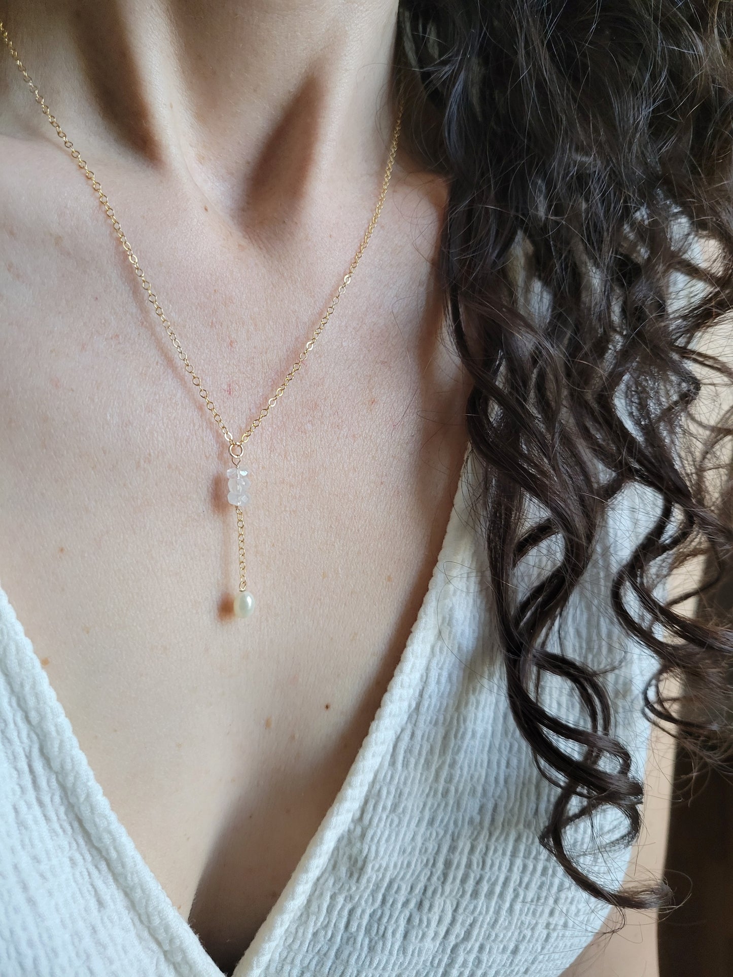 Moonstone and Pearl Y Necklace