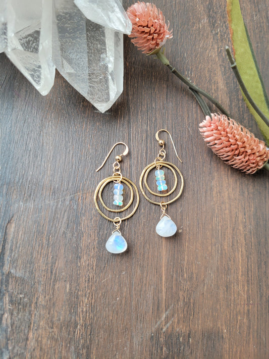Opal and Moonstone Dangle Earrings