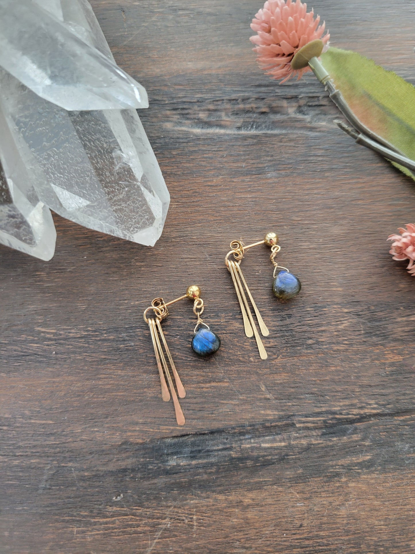 Labradorite Fringe Stud Earrings