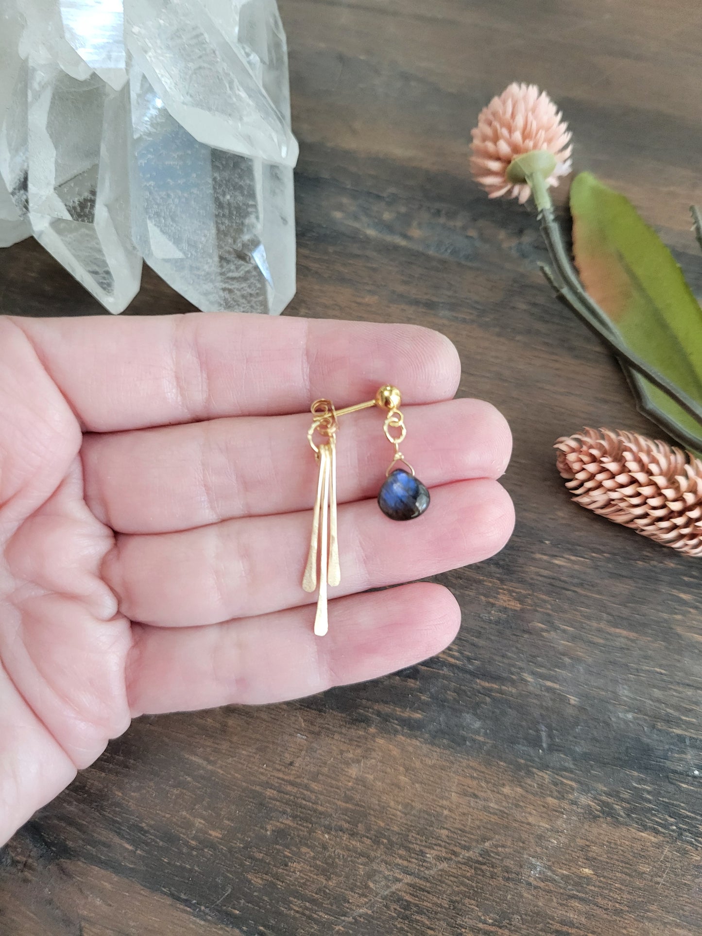 Labradorite Fringe Stud Earrings