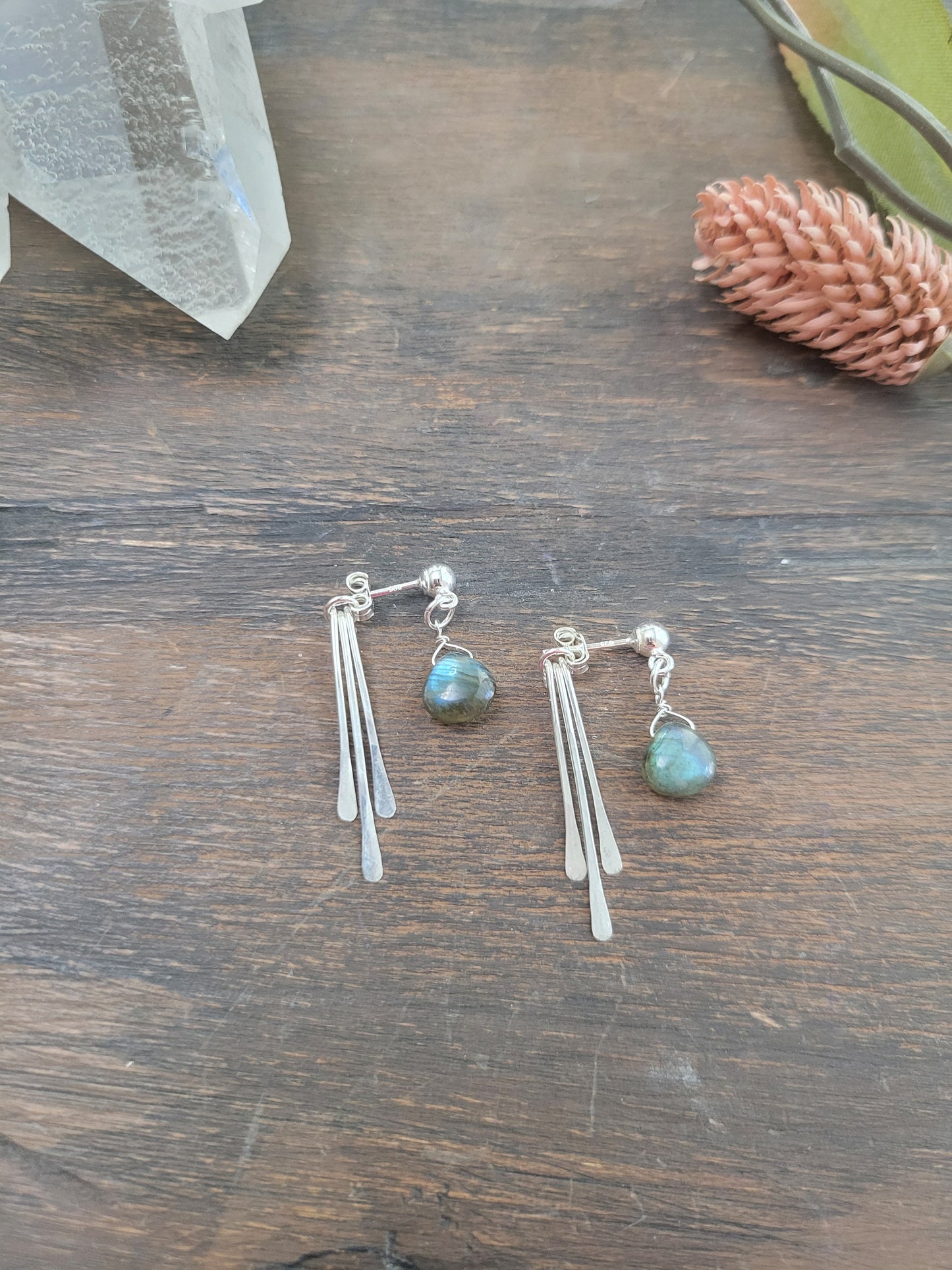 Labradorite Fringe Stud Earrings