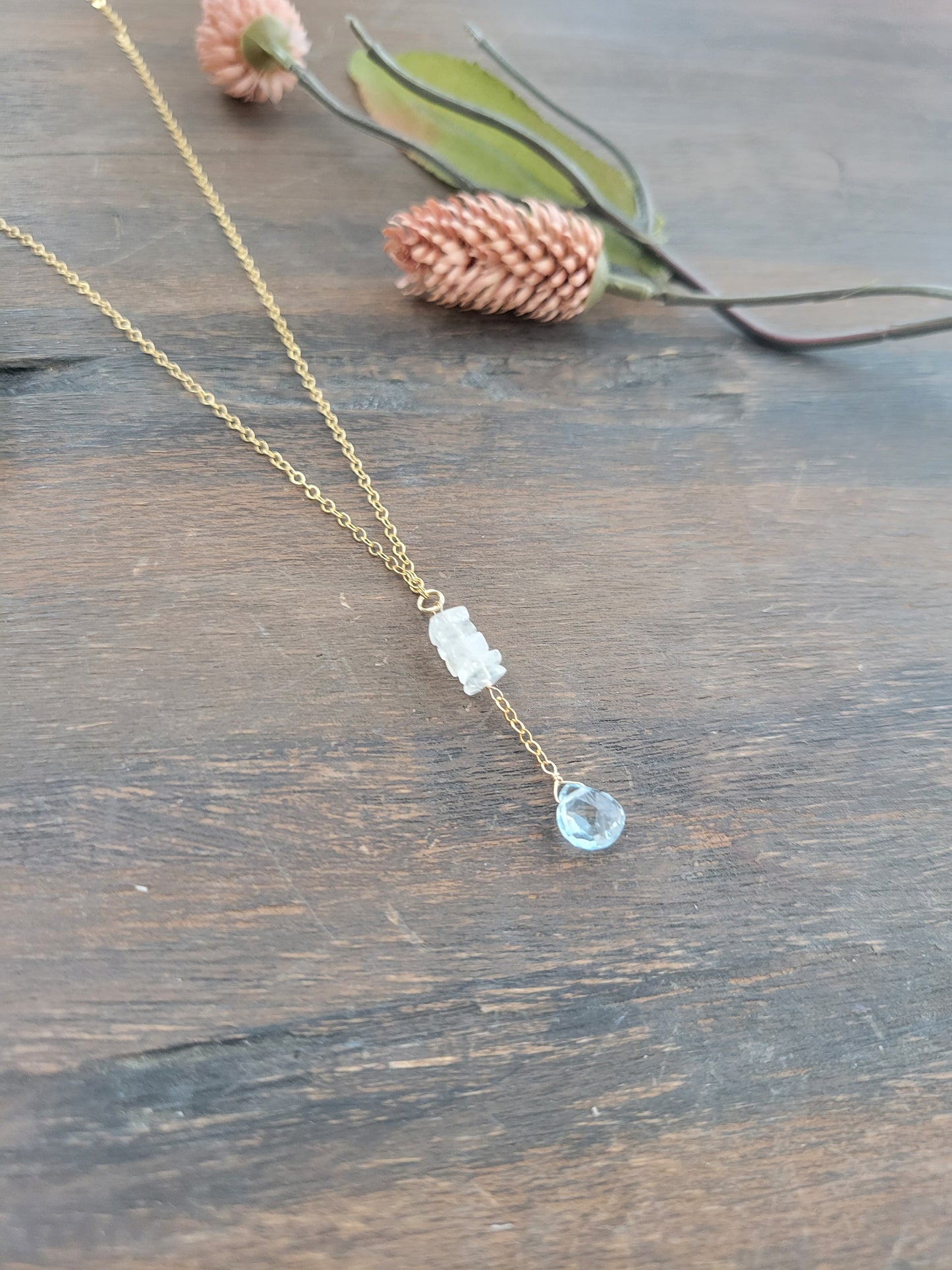 Sky Blue Topaz with Moonstone Y Necklace