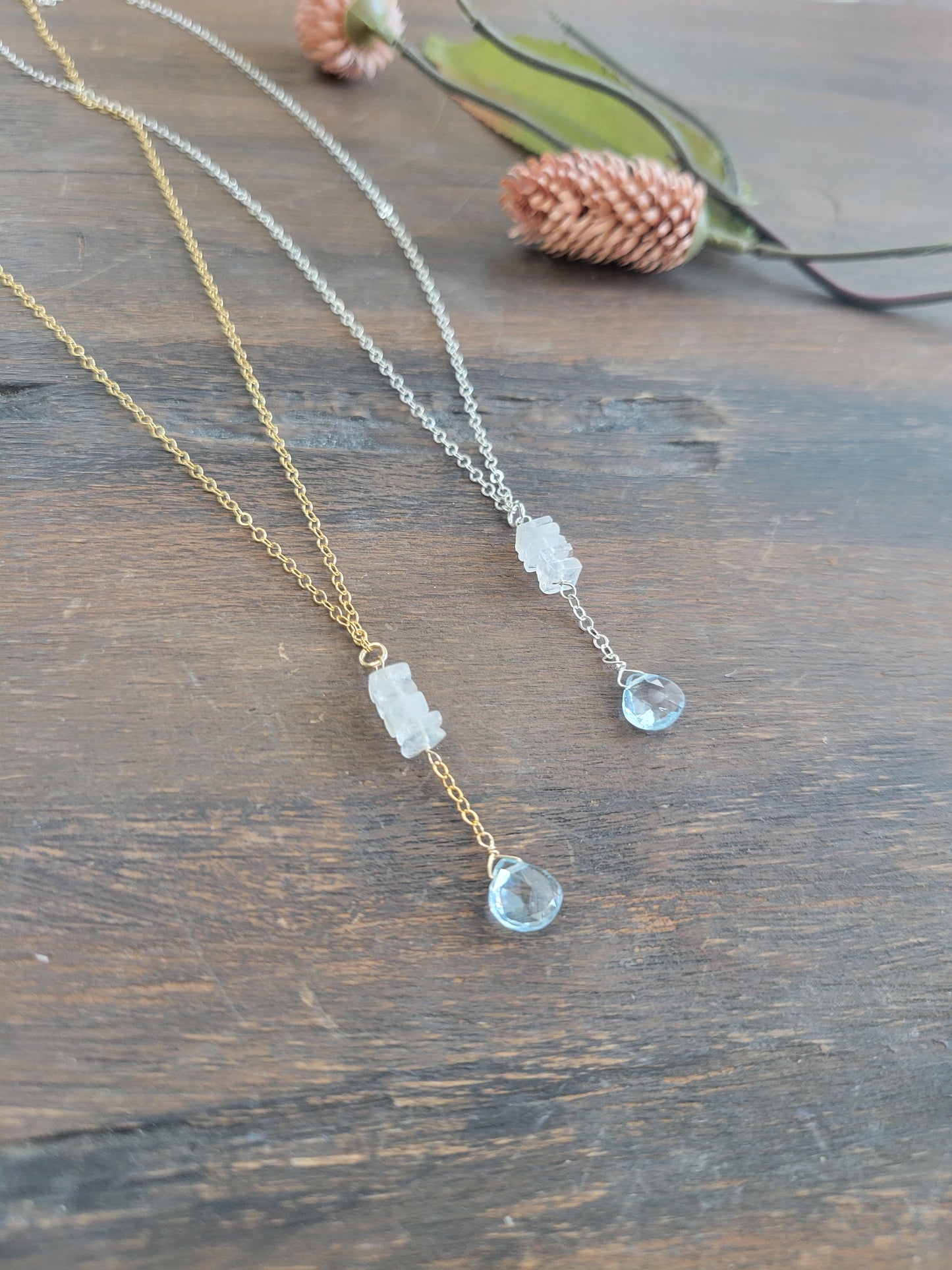 Sky Blue Topaz with Moonstone Y Necklace