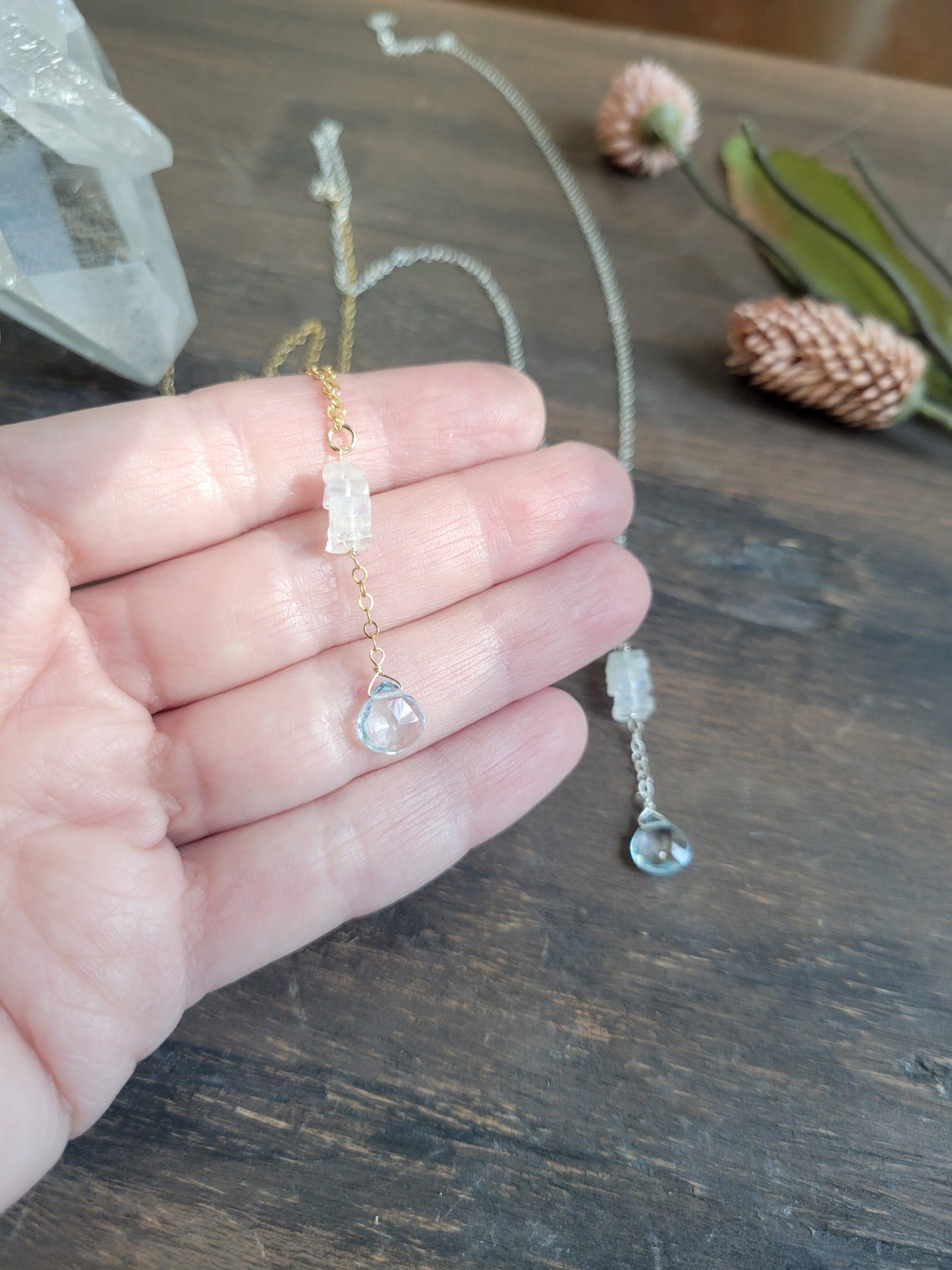 Sky Blue Topaz with Moonstone Y Necklace