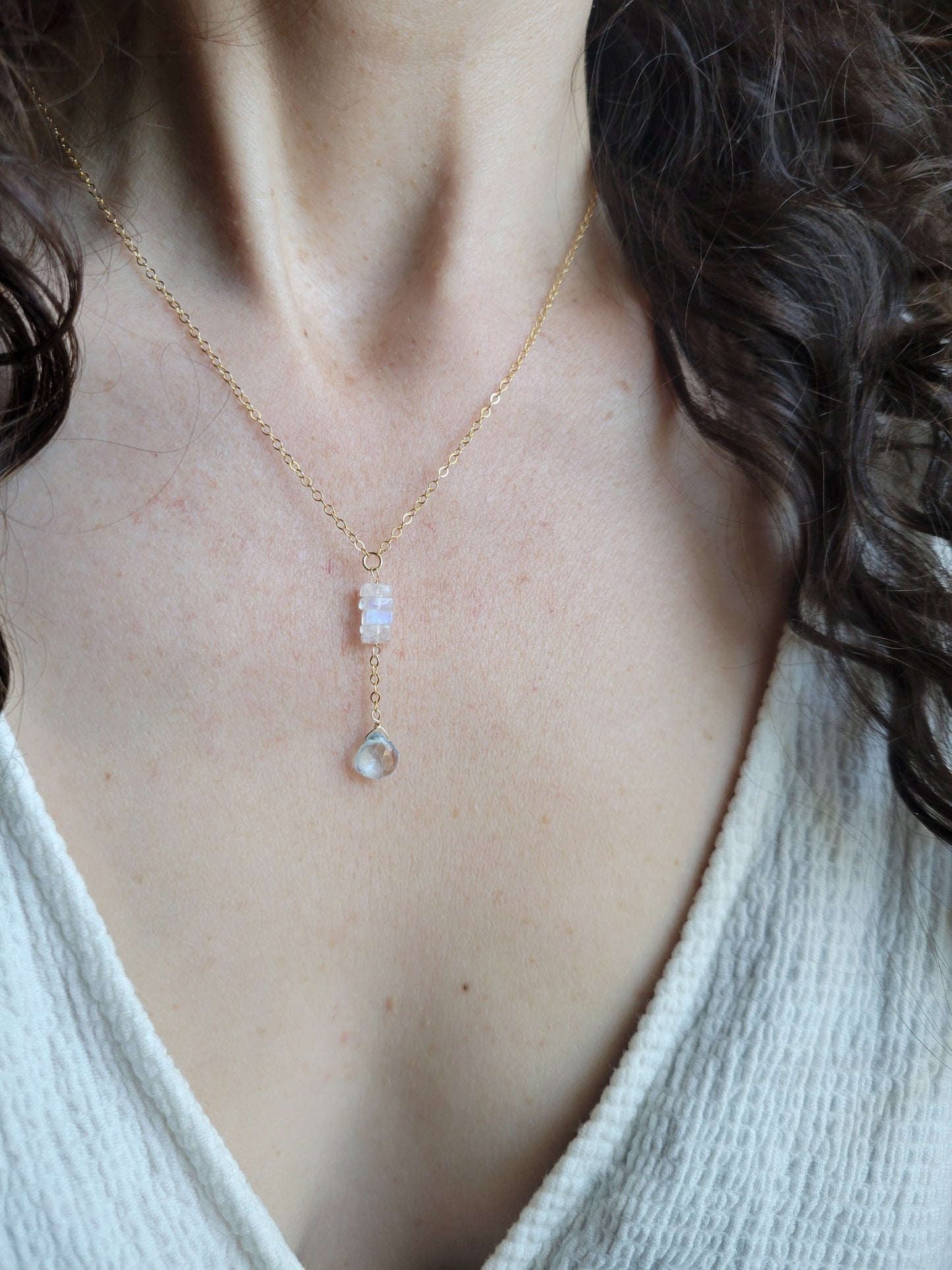 Sky Blue Topaz with Moonstone Y Necklace