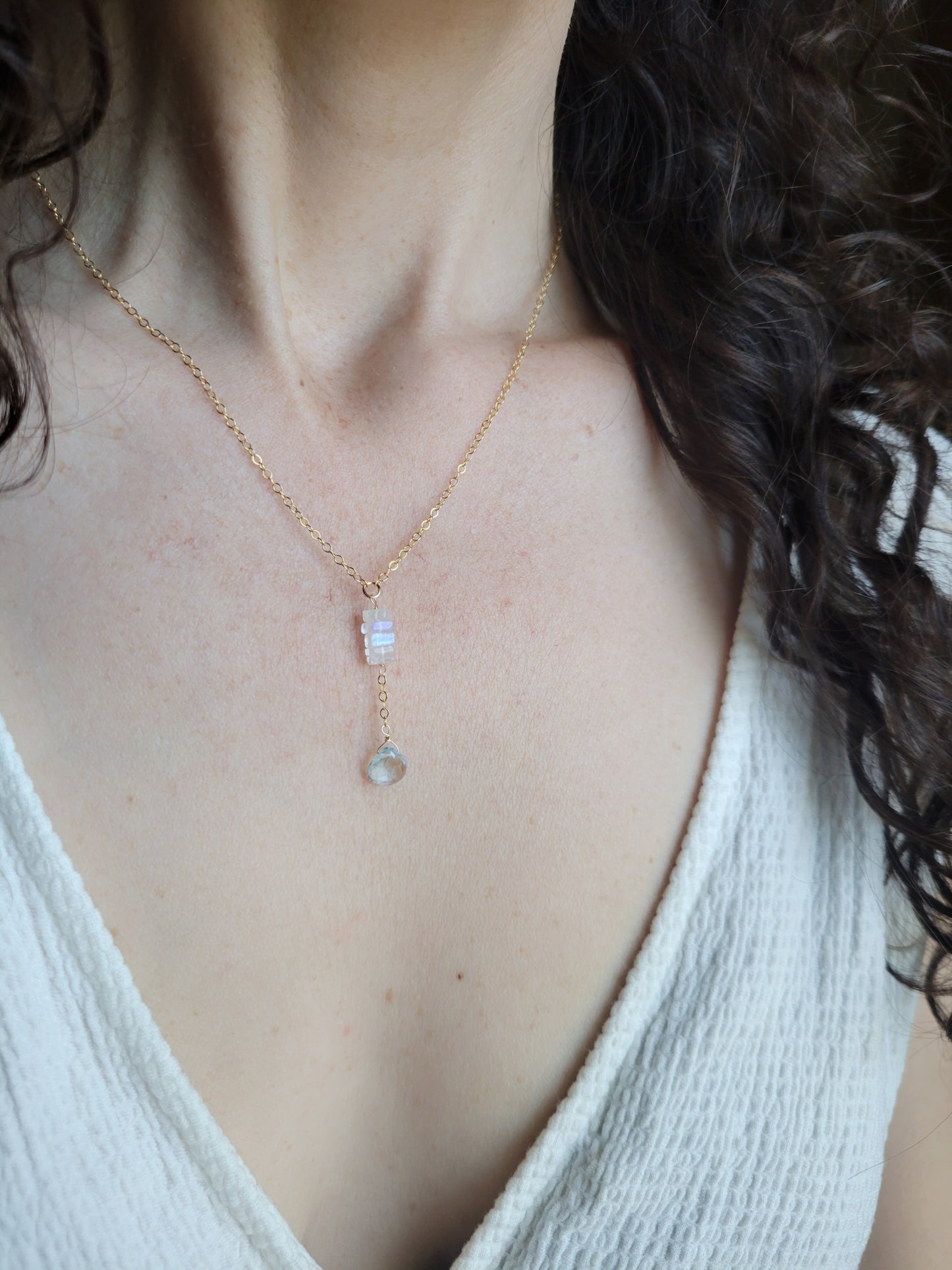 Sky Blue Topaz with Moonstone Y Necklace
