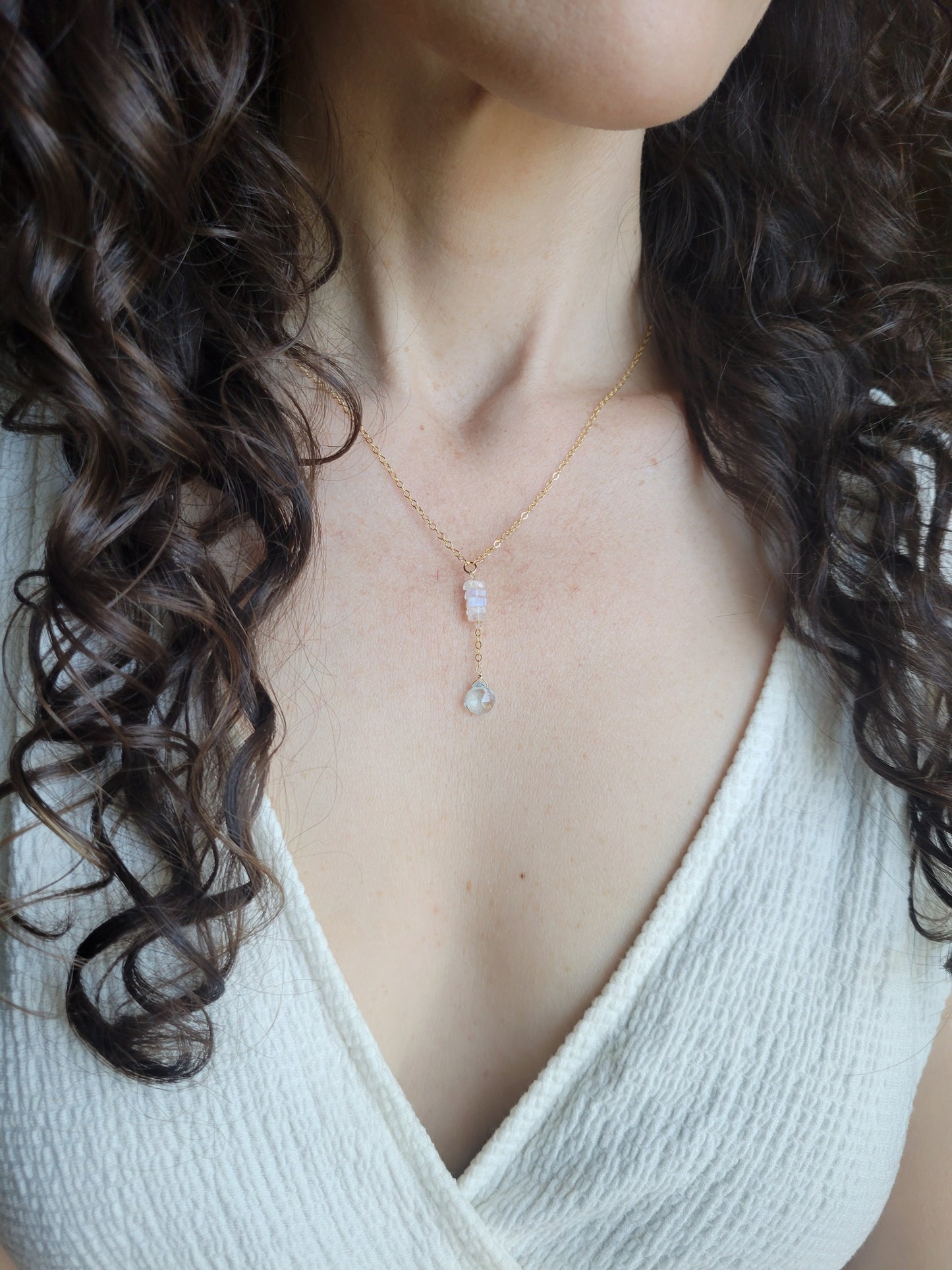 Sky Blue Topaz with Moonstone Y Necklace