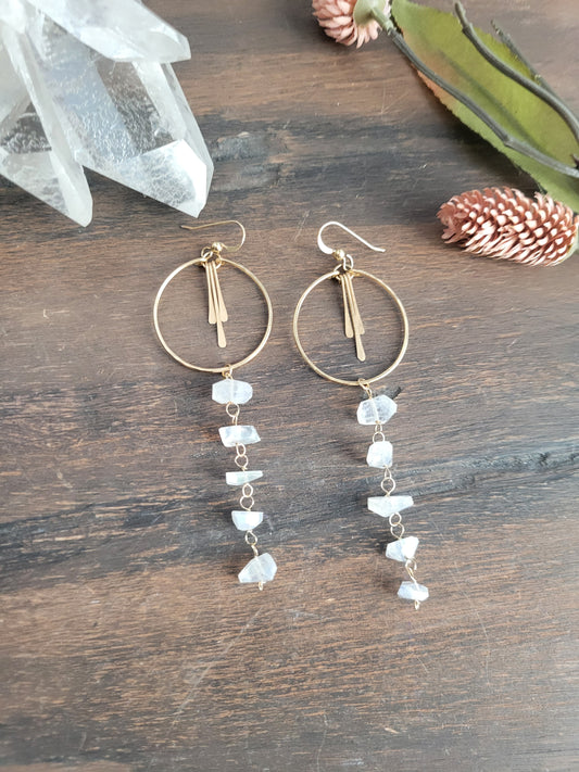 Long Moonstone Fringe Earrings