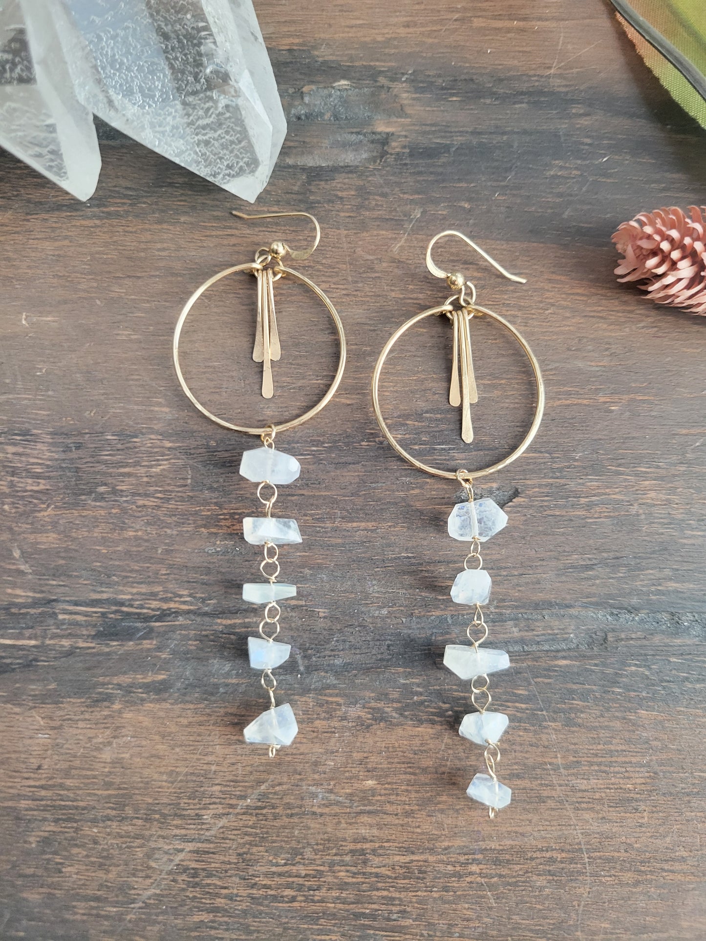 Long Moonstone Fringe Earrings