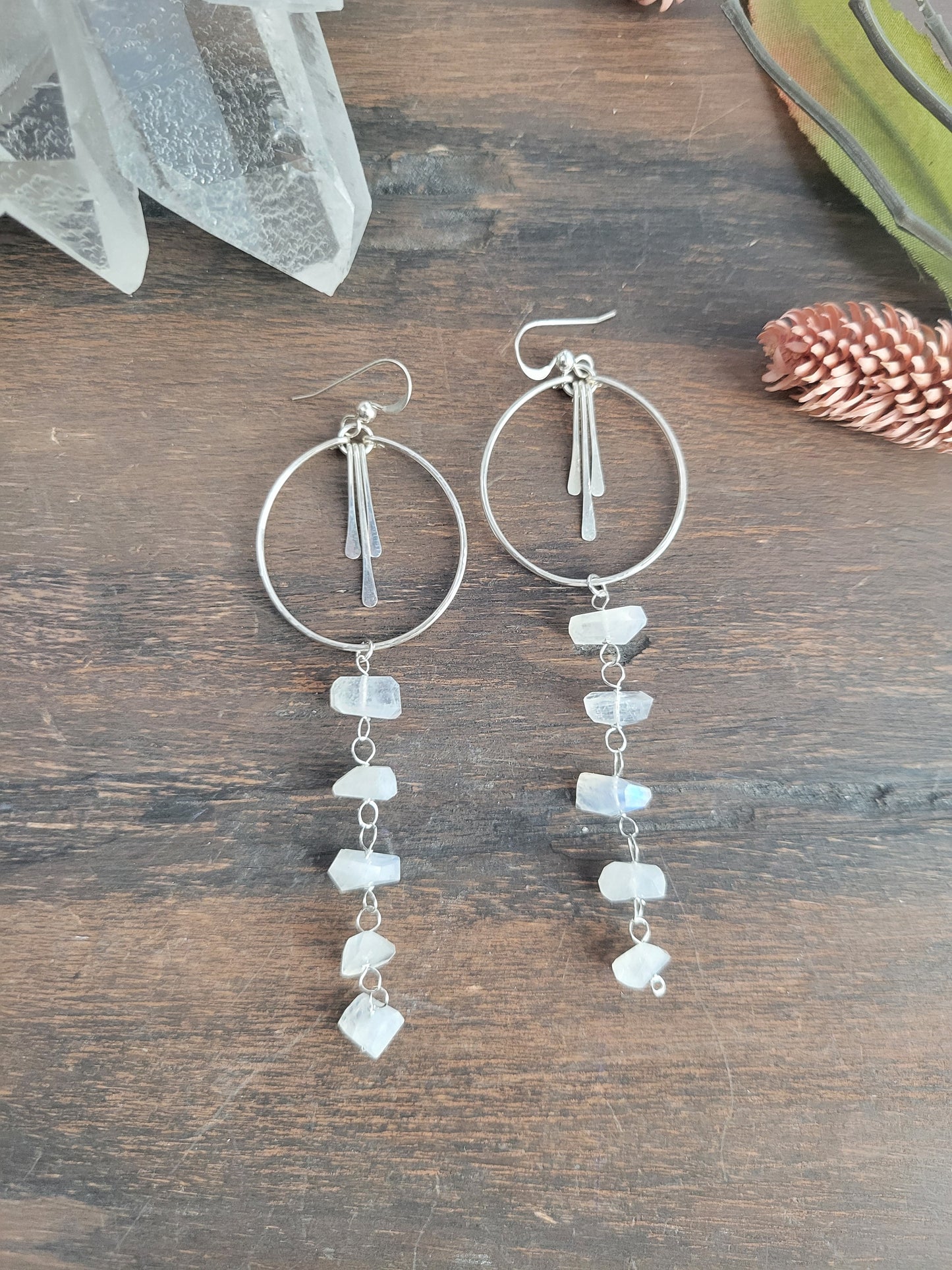 Long Moonstone Fringe Earrings