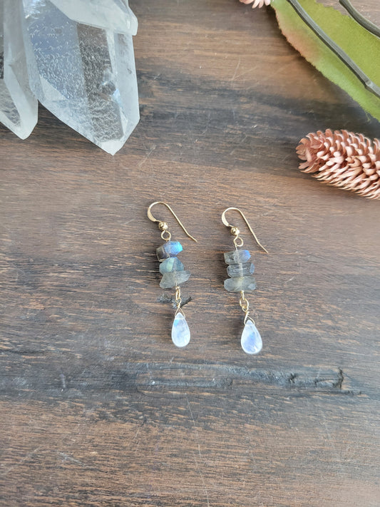 Labradorite and Moonstone Dangles