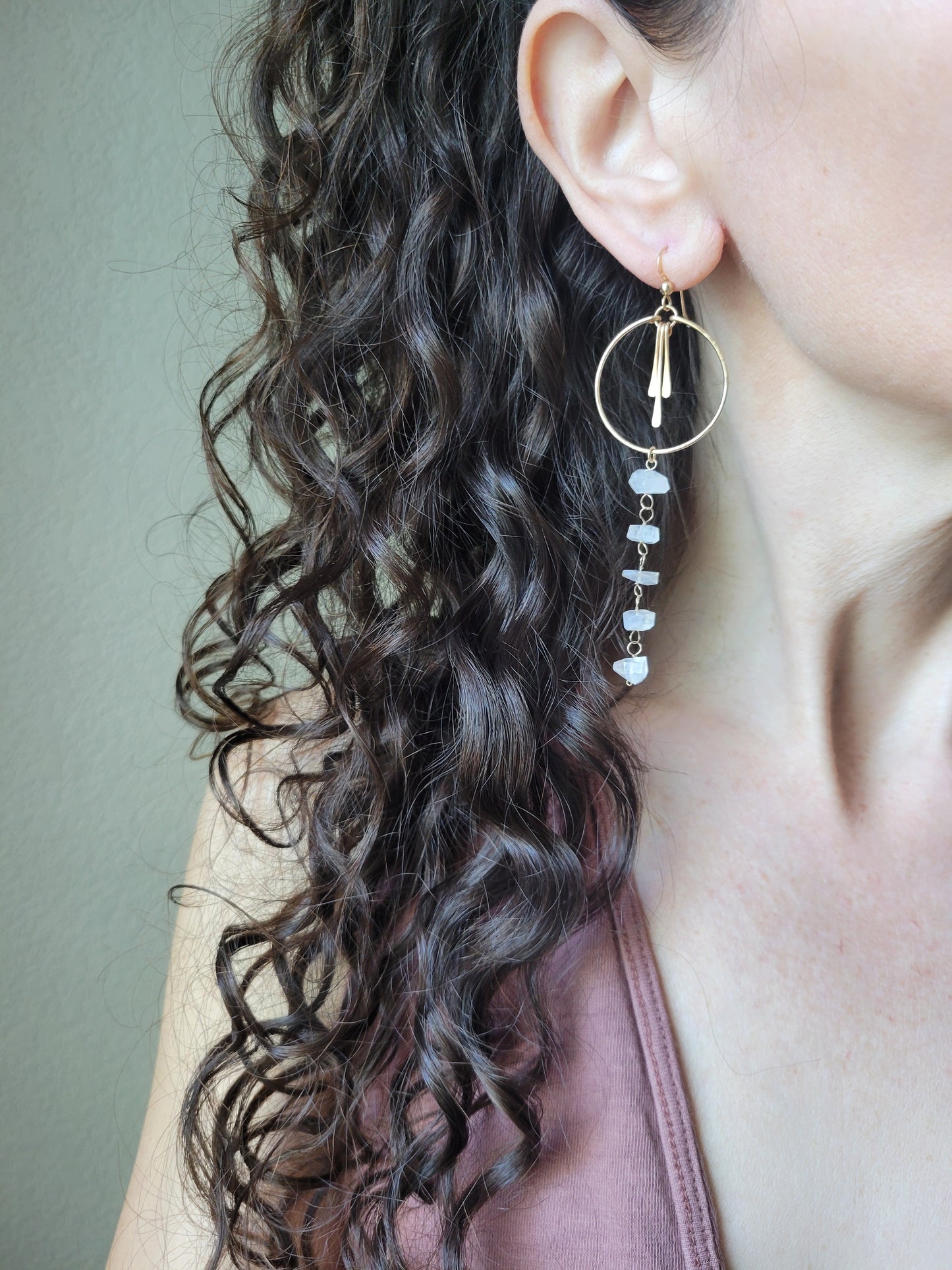 Long Moonstone Fringe Earrings