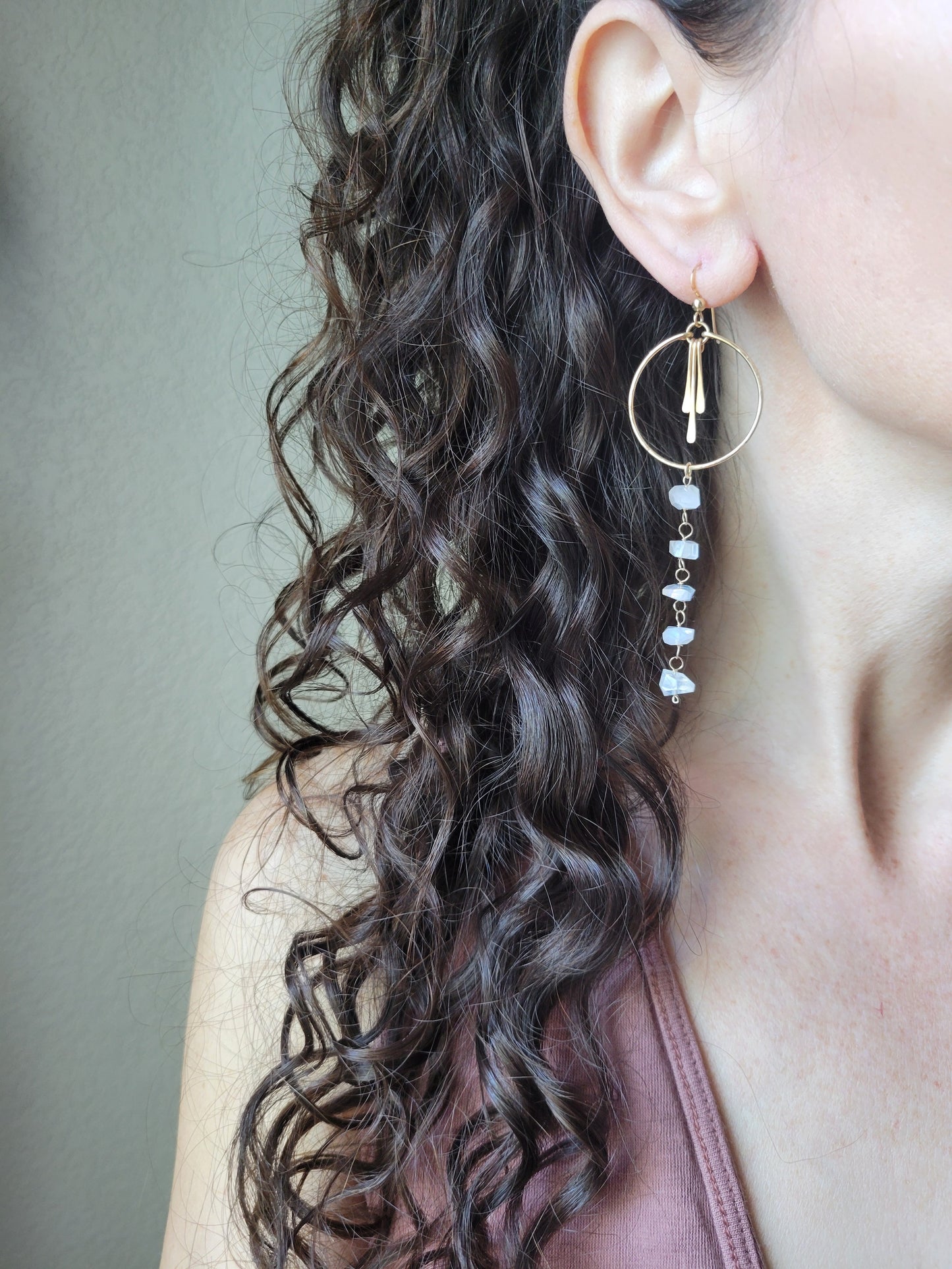 Long Moonstone Fringe Earrings