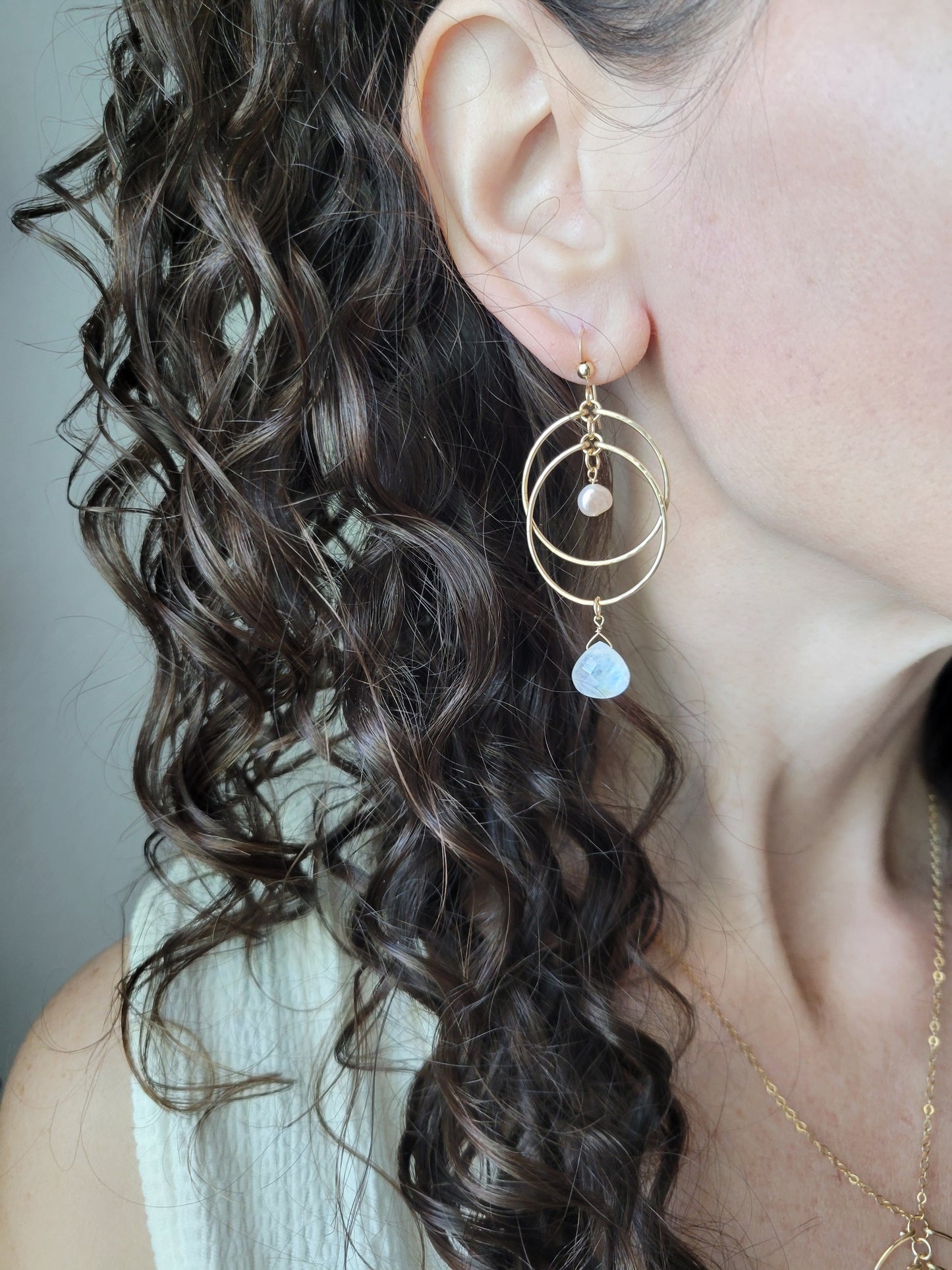 Moonstone and Pearl Double Hoop Earrings