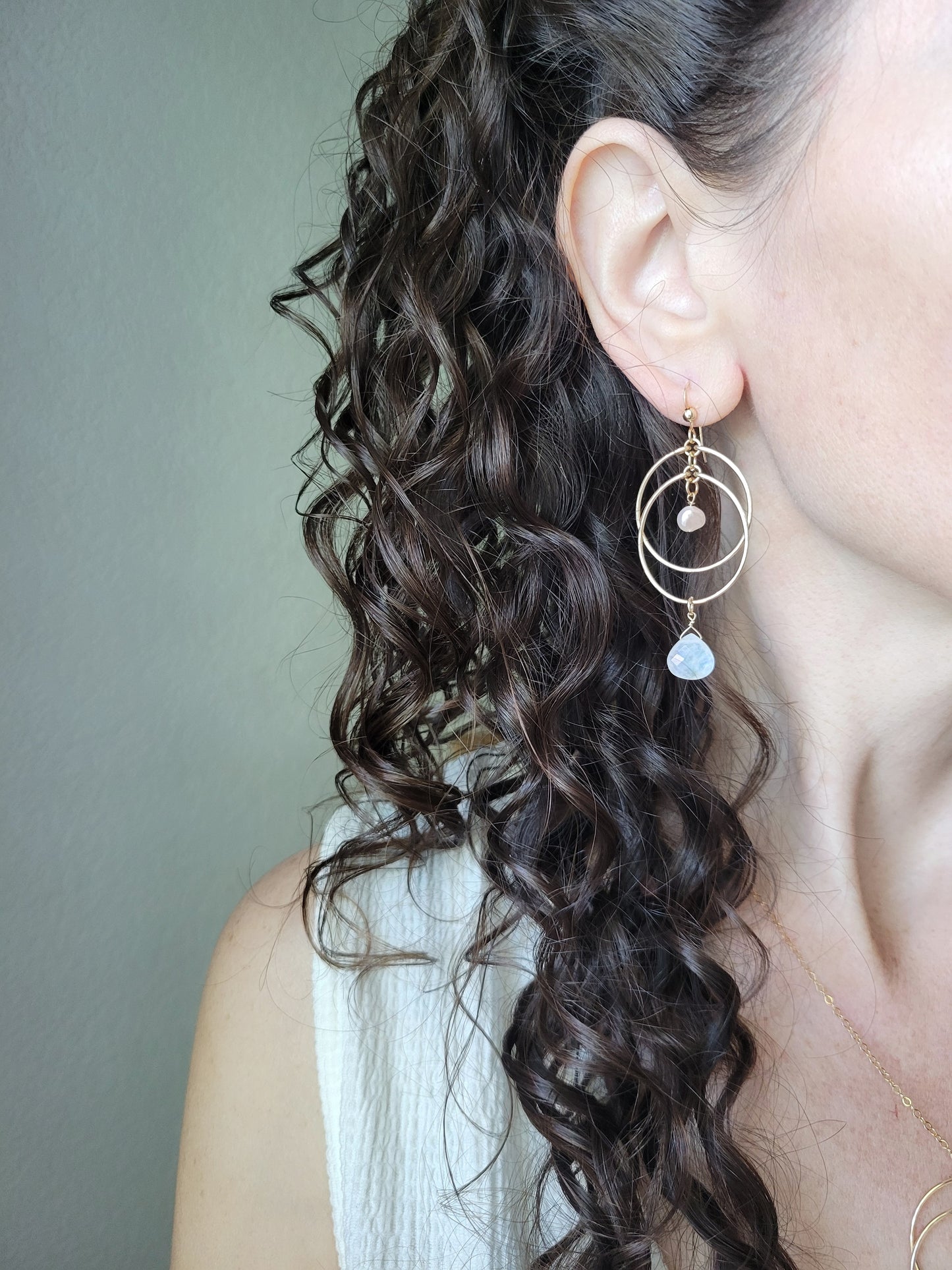 Moonstone and Pearl Double Hoop Earrings