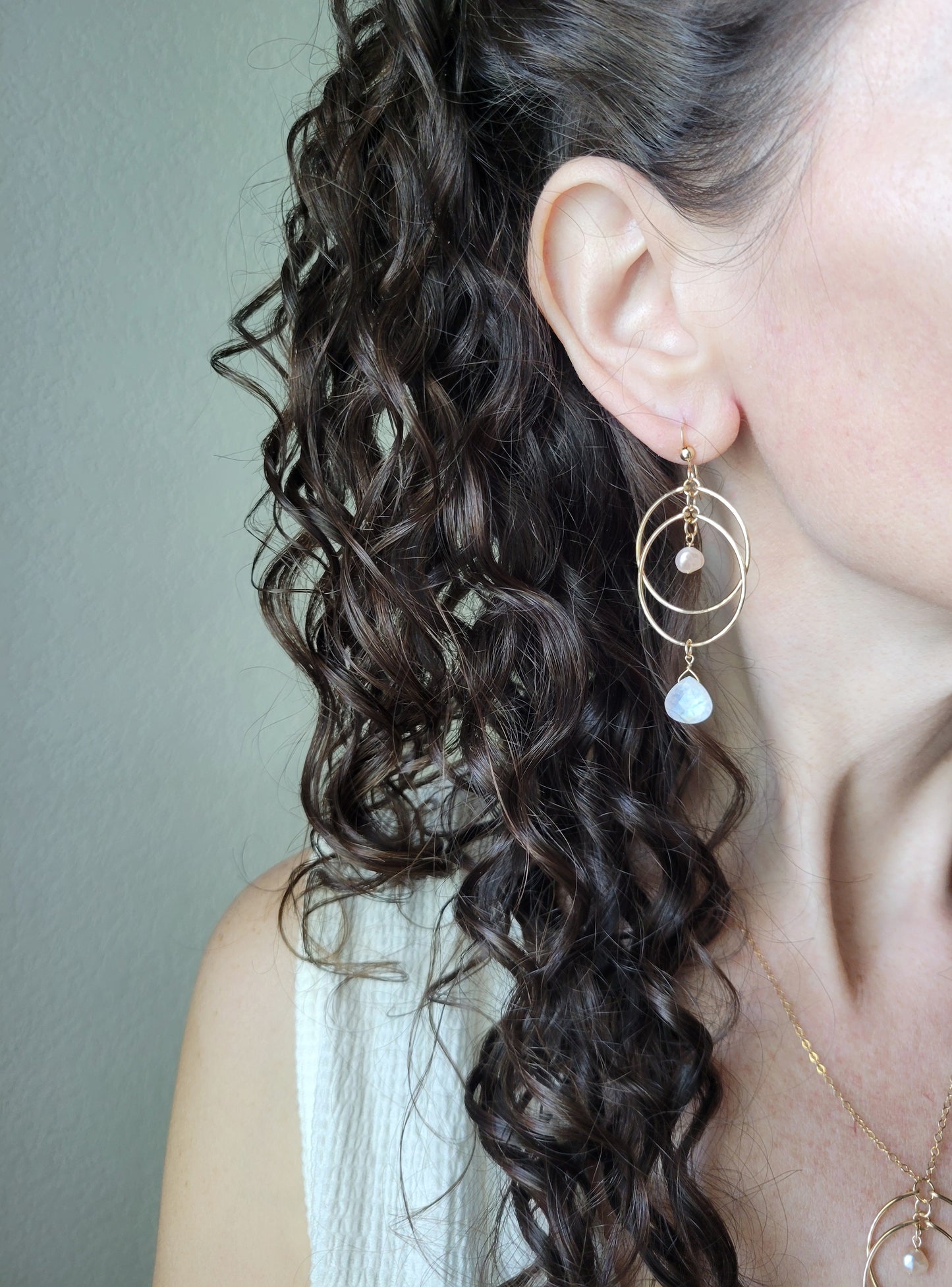 Moonstone and Pearl Double Hoop Earrings