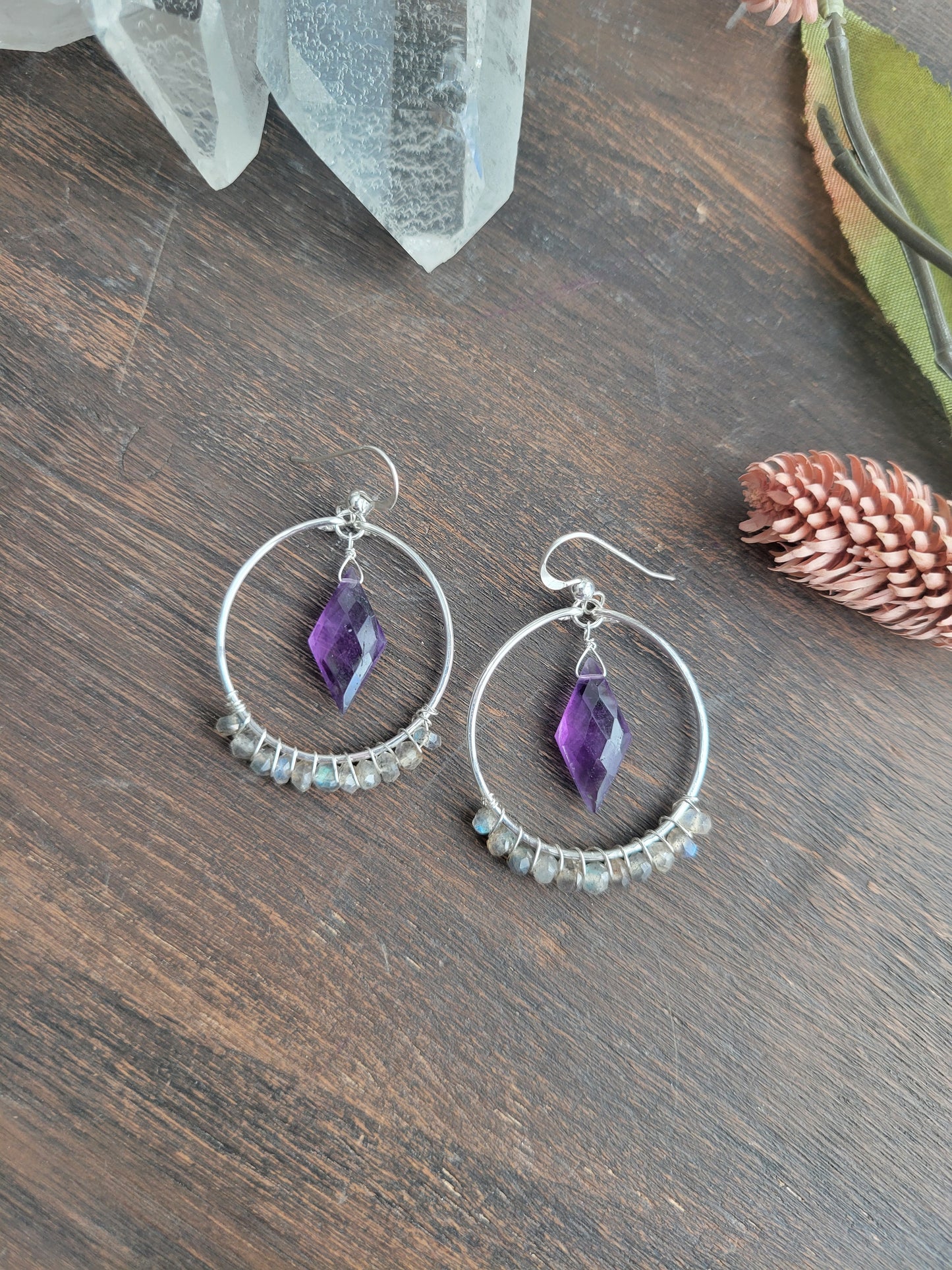Amethyst and Labradorite Hoop Earrings