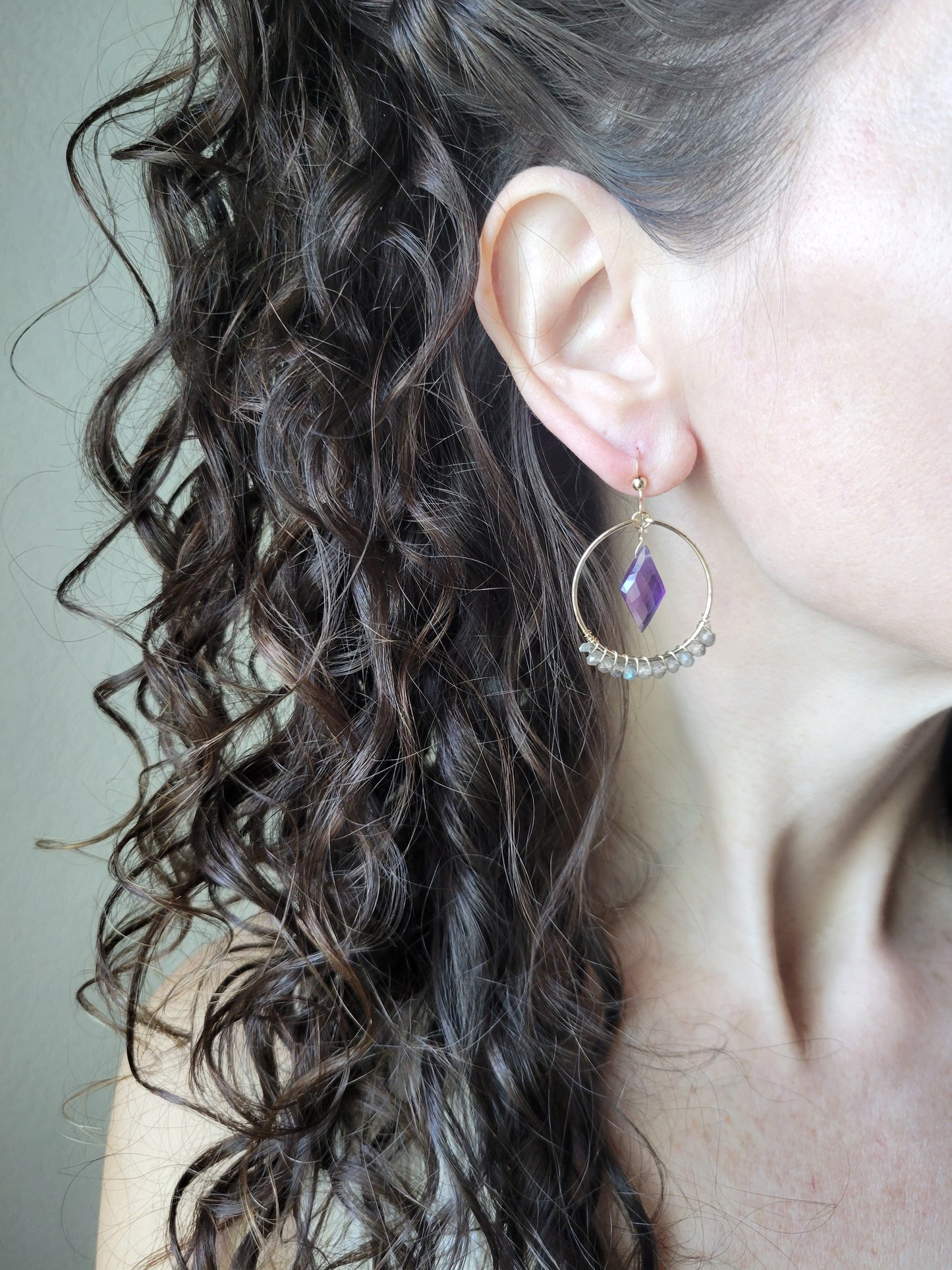 Amethyst and Labradorite Hoop Earrings