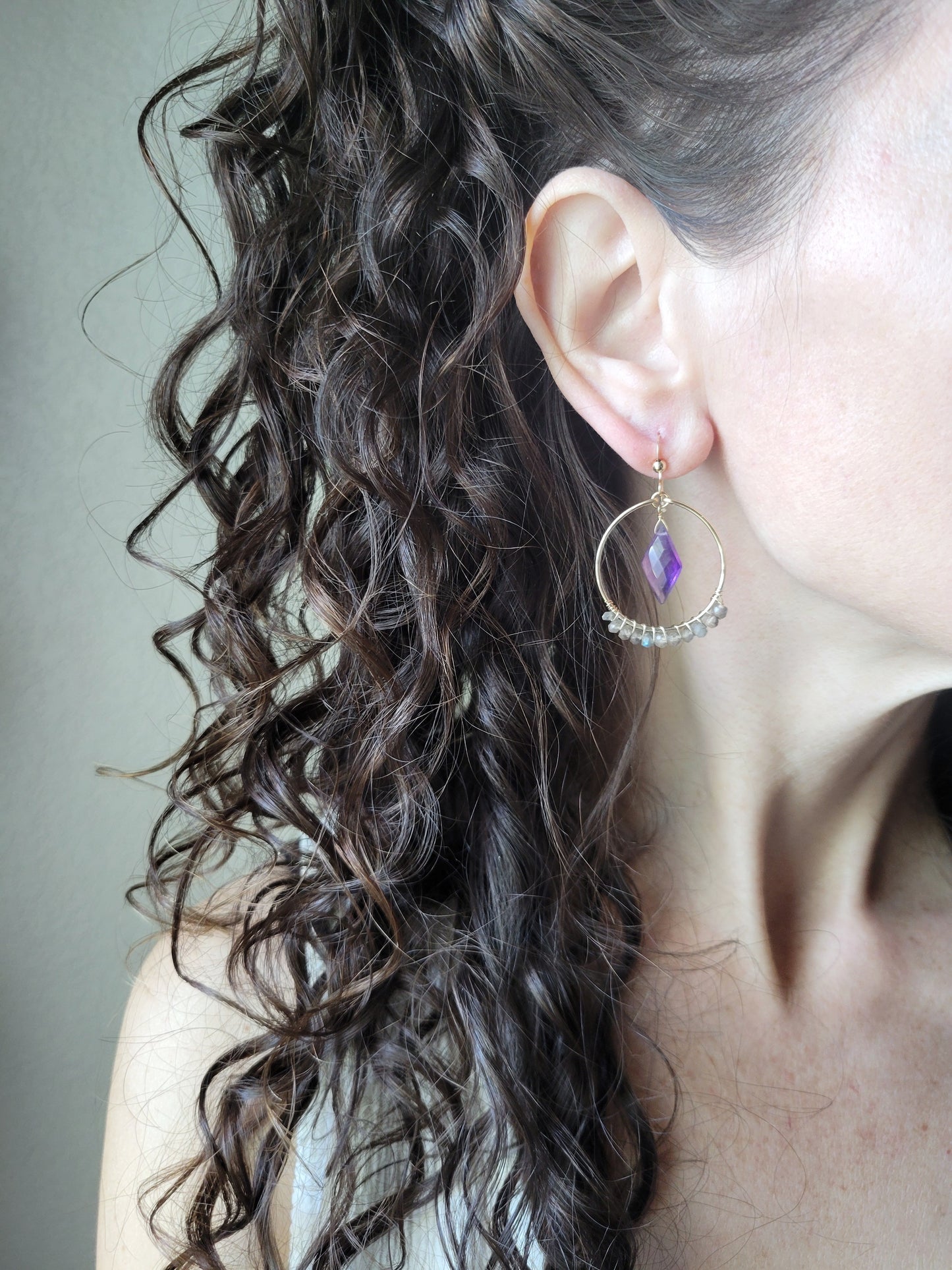 Amethyst and Labradorite Hoop Earrings