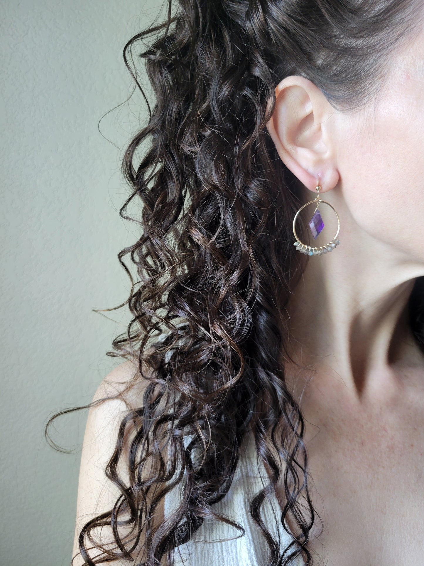 Amethyst and Labradorite Hoop Earrings