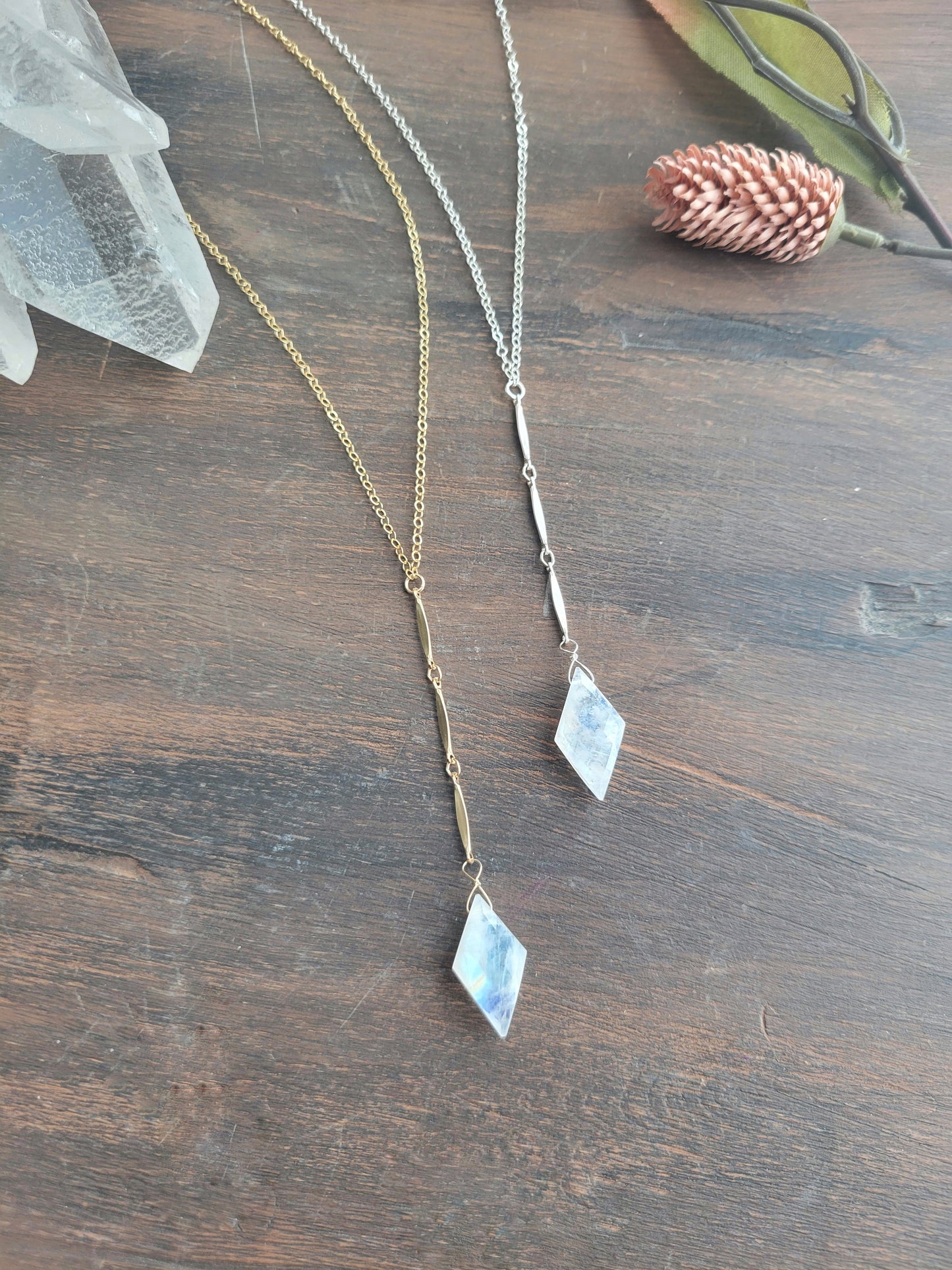 Rainbow Moonstone Y Necklace