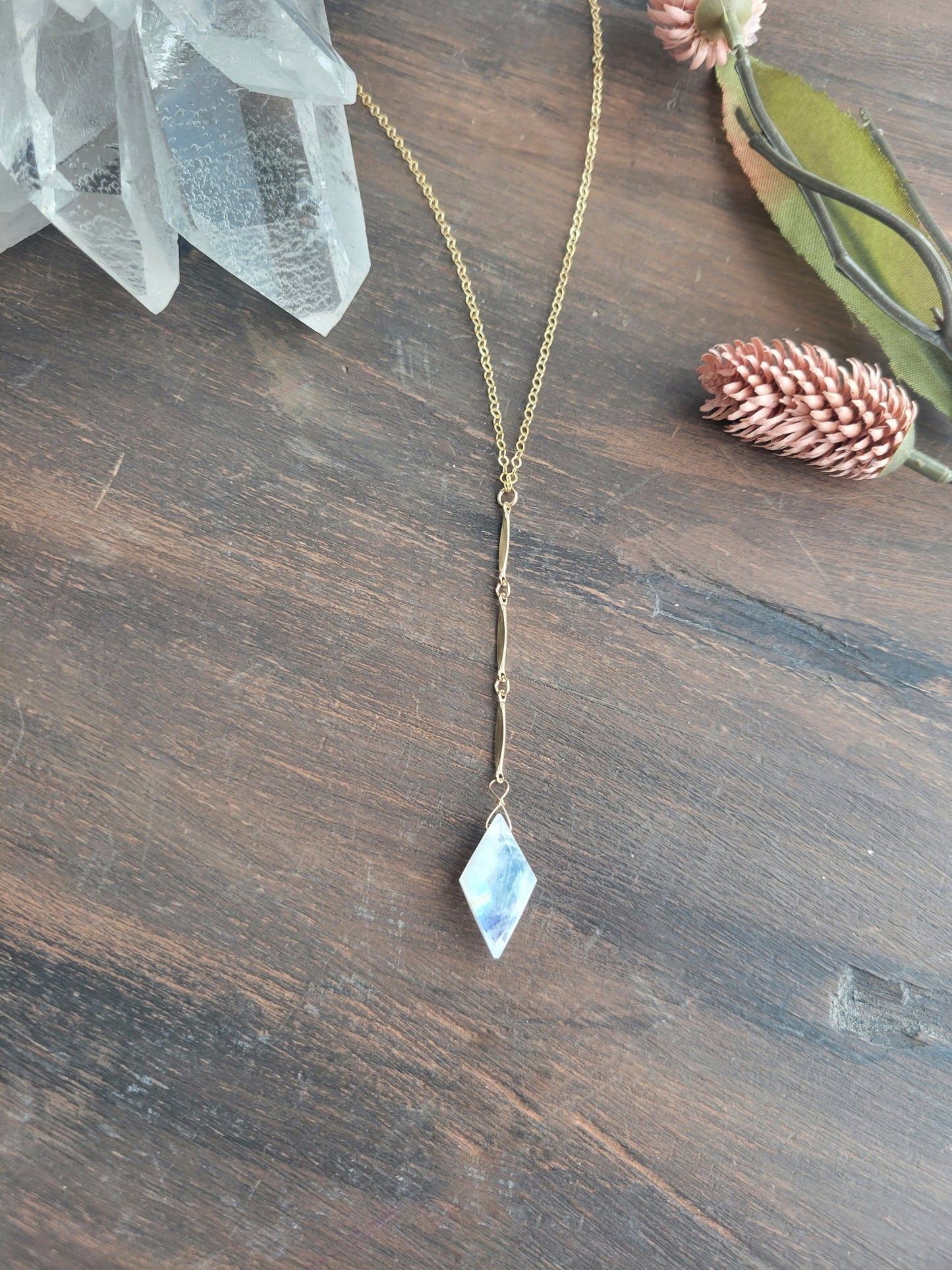Rainbow Moonstone Y Necklace