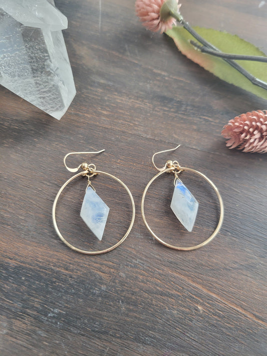 Rainbow Moonstone Hoop Earrings