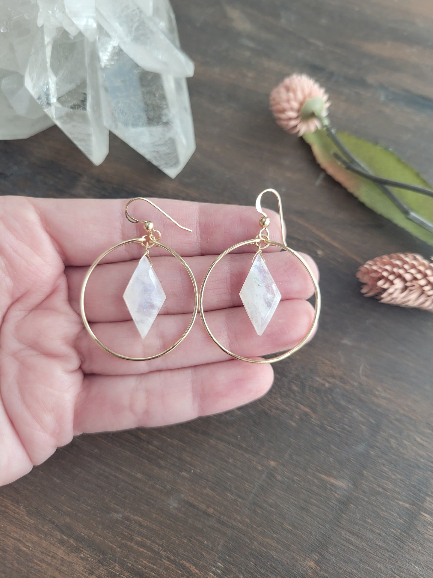 Rainbow Moonstone Hoop Earrings