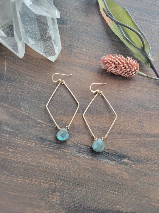 Diamond Hoop Labradorite Earrings