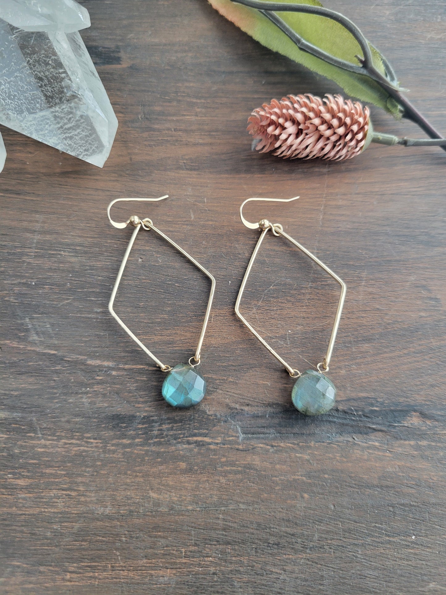 Diamond Hoop Labradorite Earrings