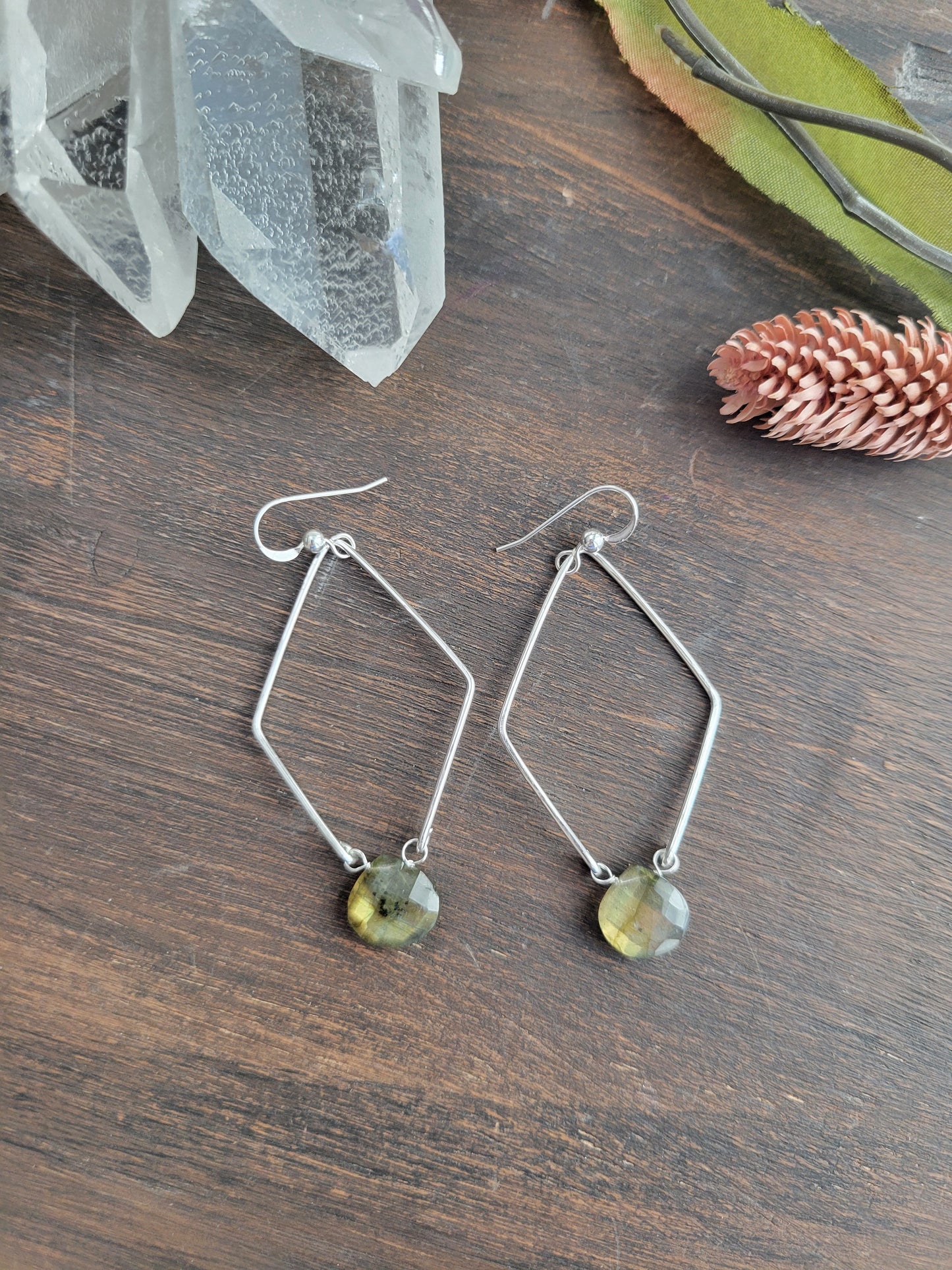 Diamond Hoop Labradorite Earrings