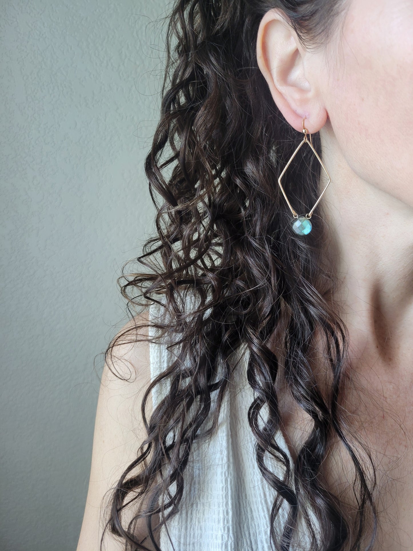 Diamond Hoop Labradorite Earrings