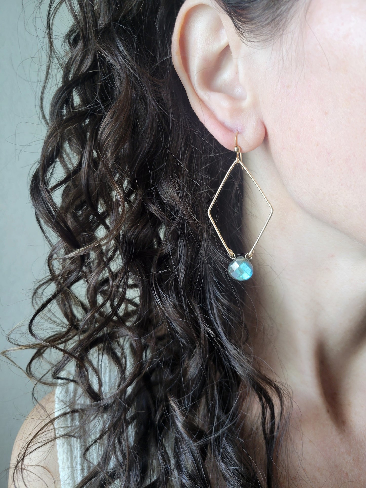 Diamond Hoop Labradorite Earrings