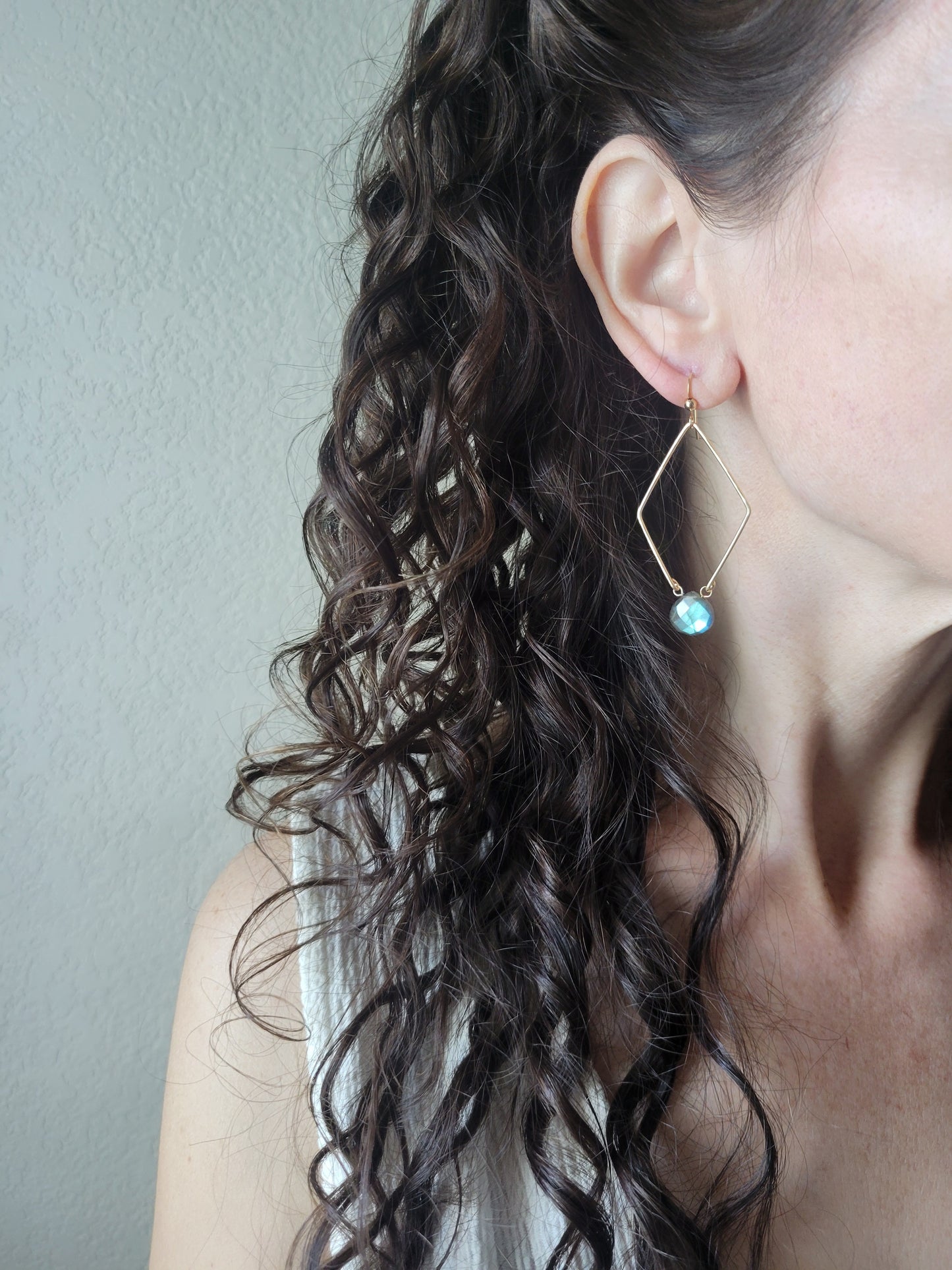 Diamond Hoop Labradorite Earrings