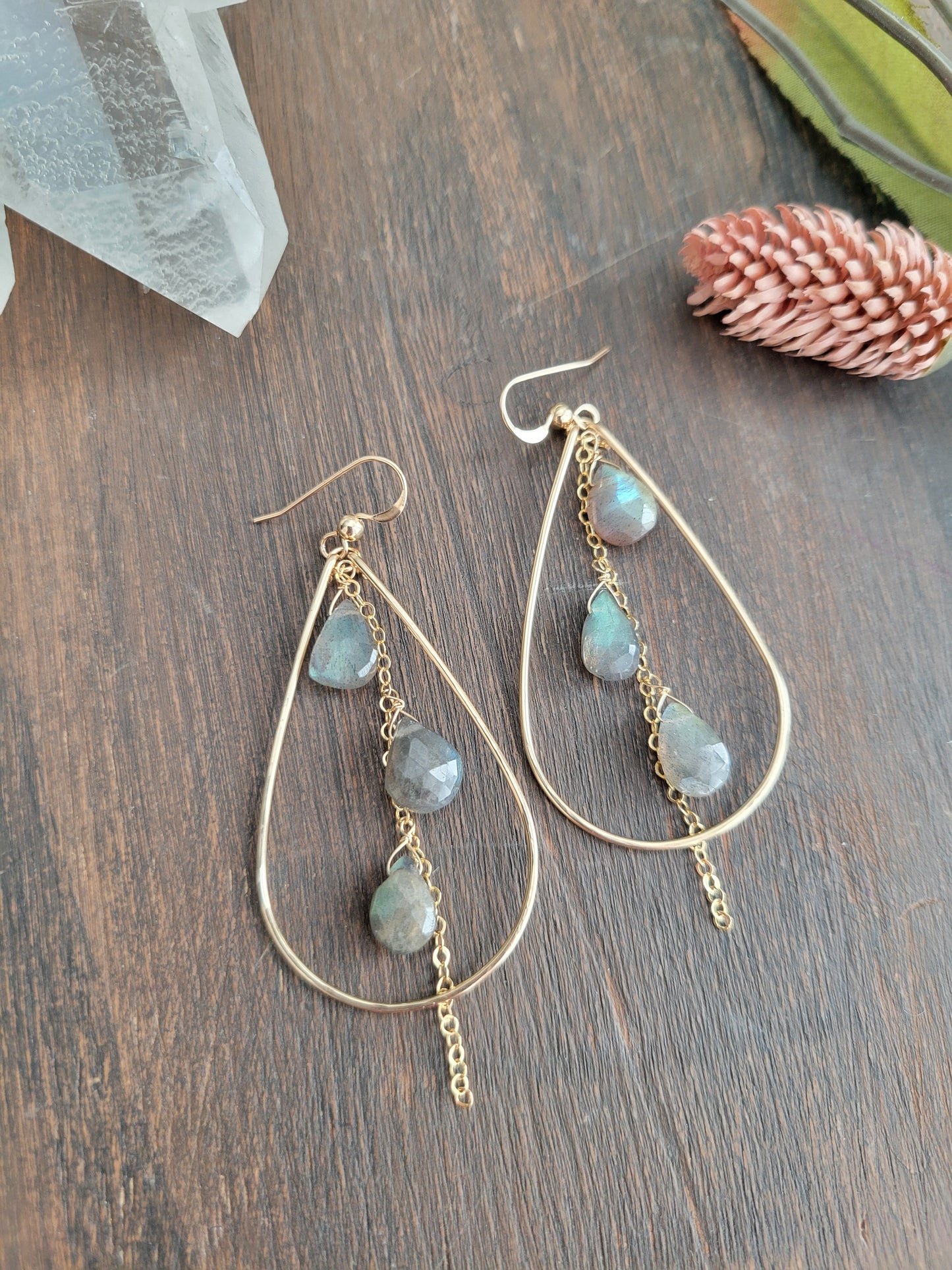 Labradorite Teardrop Dangle Hoop earrings