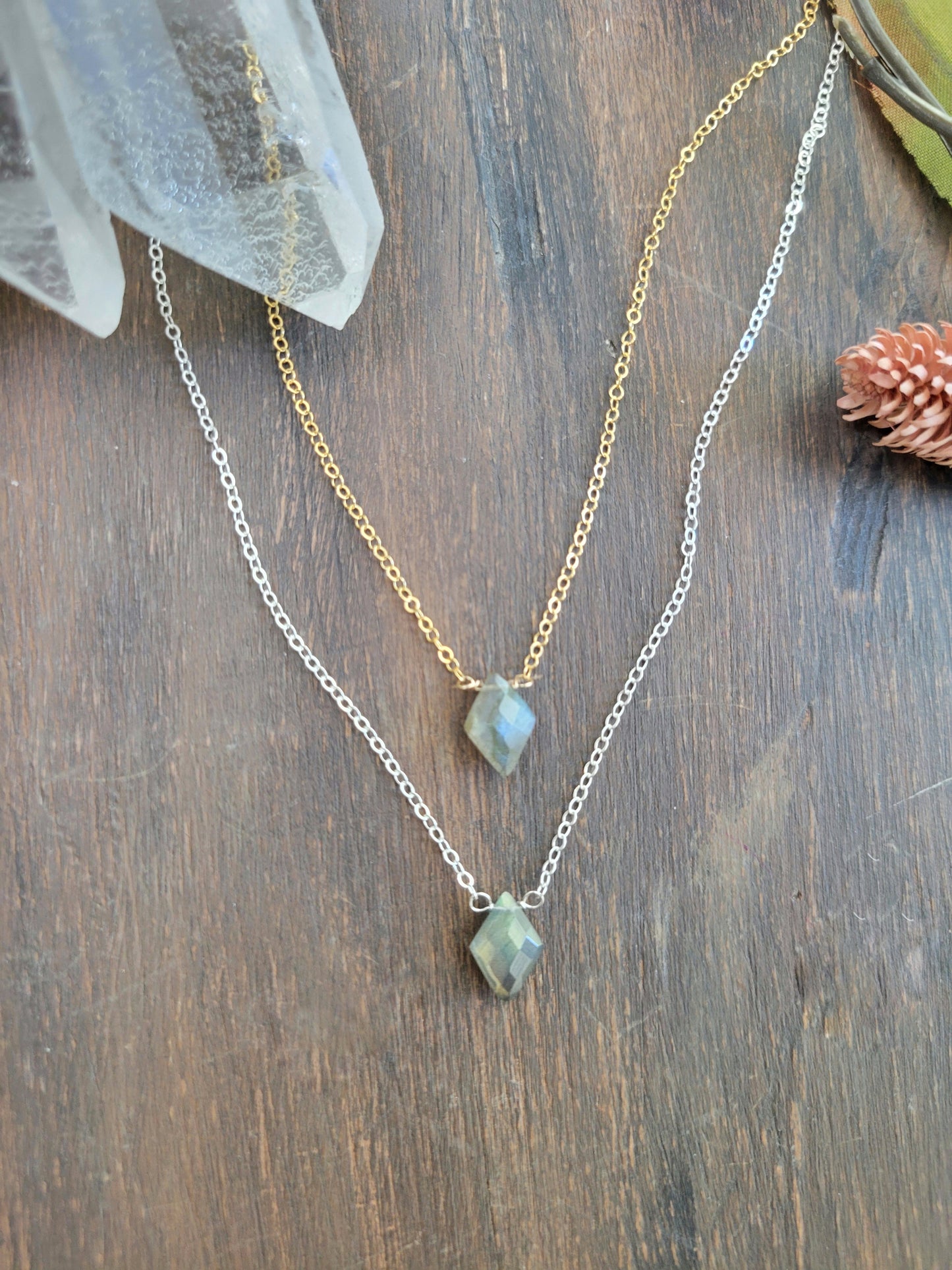 Dainty Labradorite Diamond Necklace